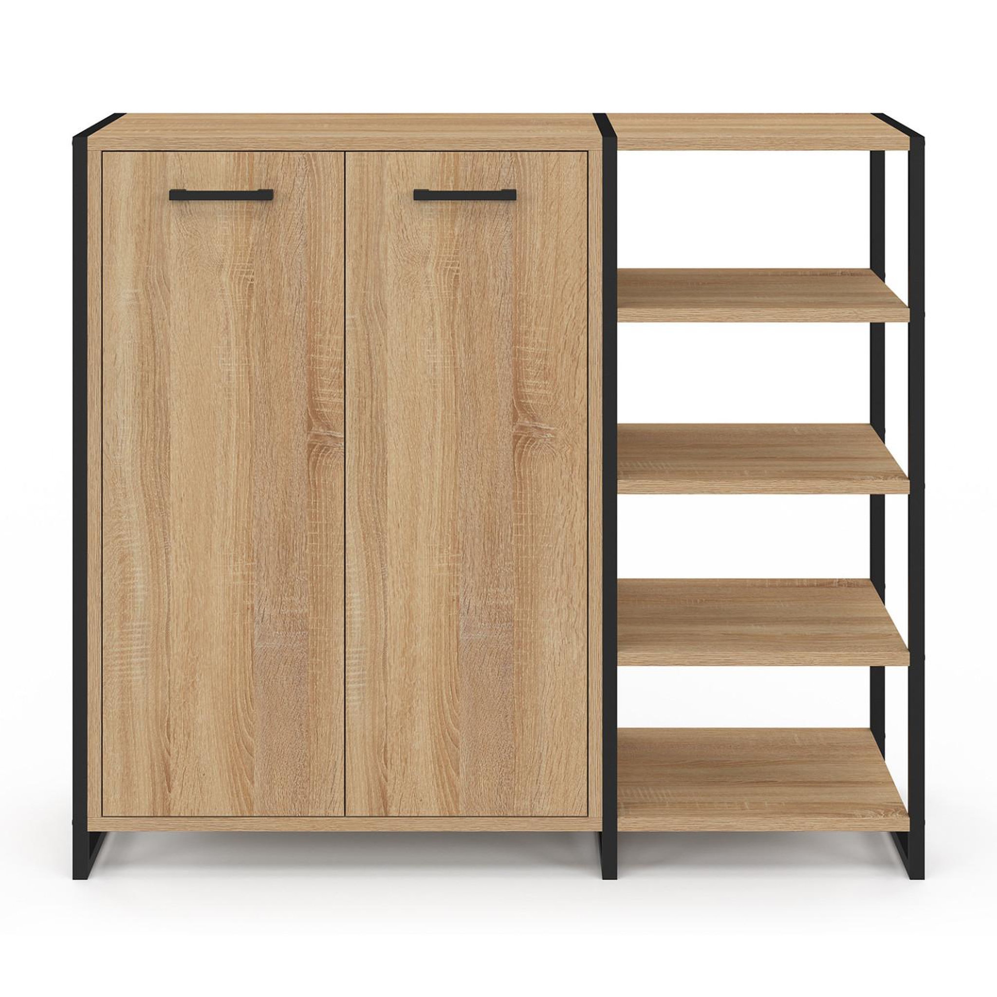 Voir la diapositive 3 : ID MARKET Armoire à chaussures 12 paires LUIS 2 portes avec étagère design industriel