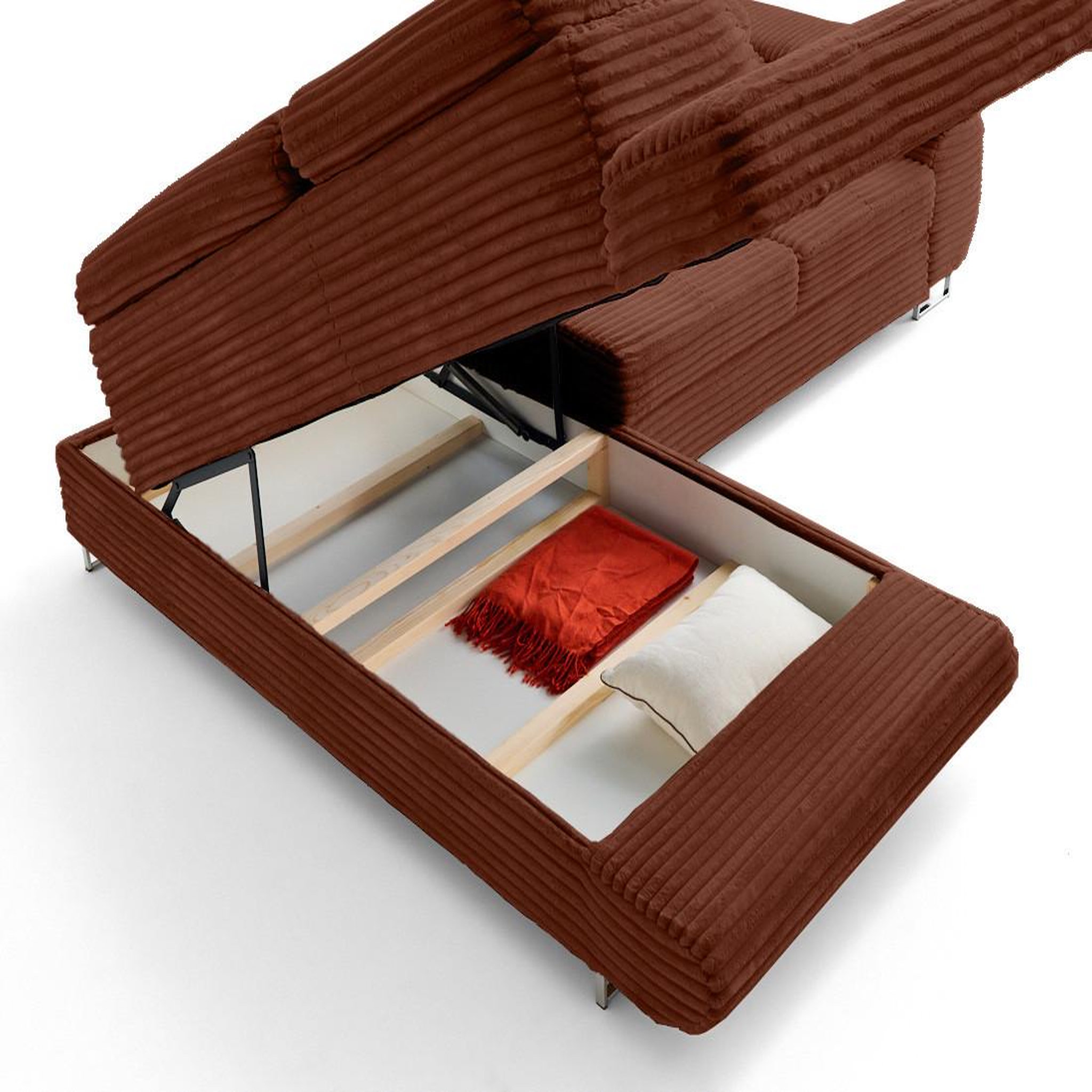 Voir la diapositive 6 : LISA DESIGN Zaria - canapé d'angle gauche 5 places convertible avec coffre et têtières en velours côtelé grosses côtes
