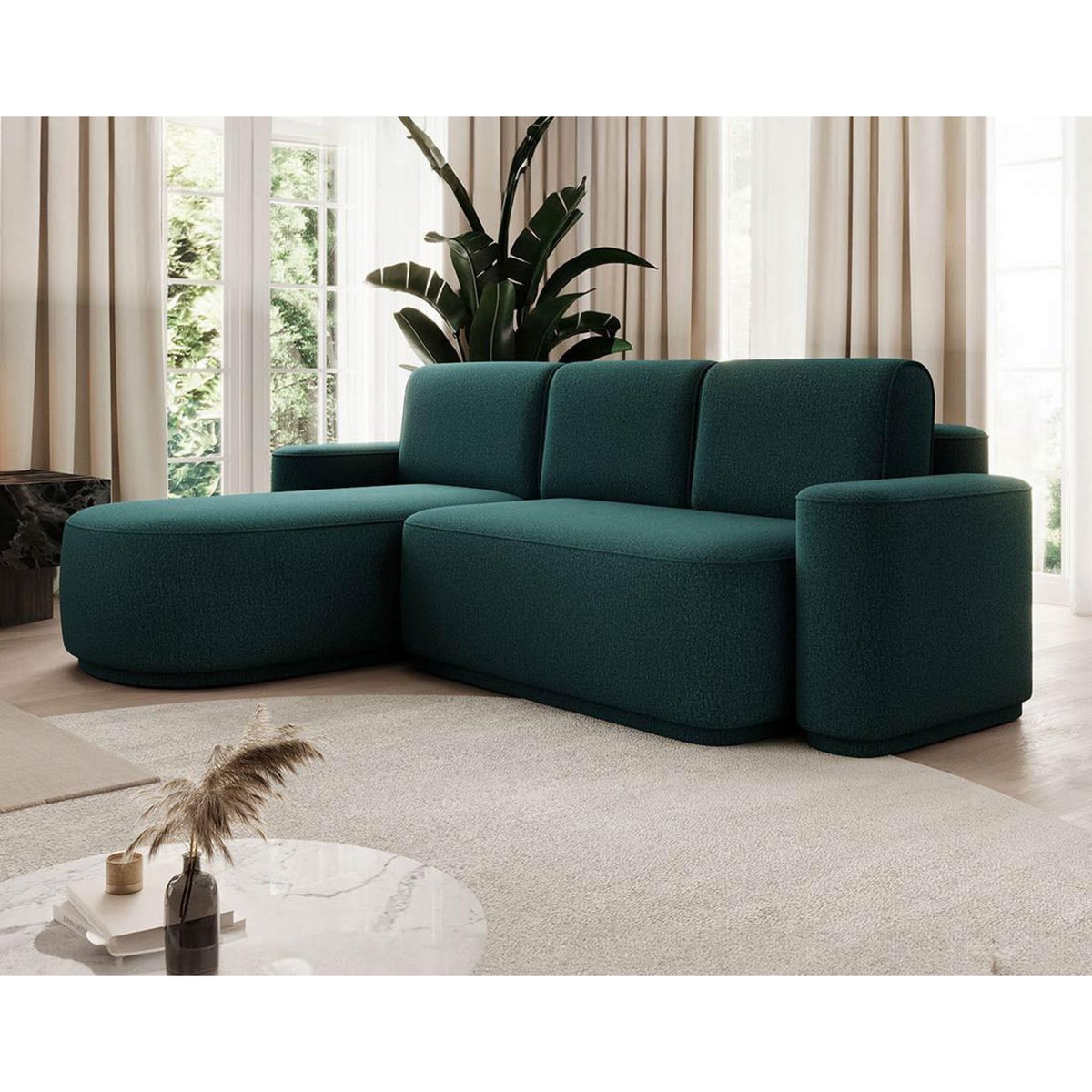 BEST MOBILIER Sam - canapé d'angle gauche 4 places convertible avec coffre en tissu