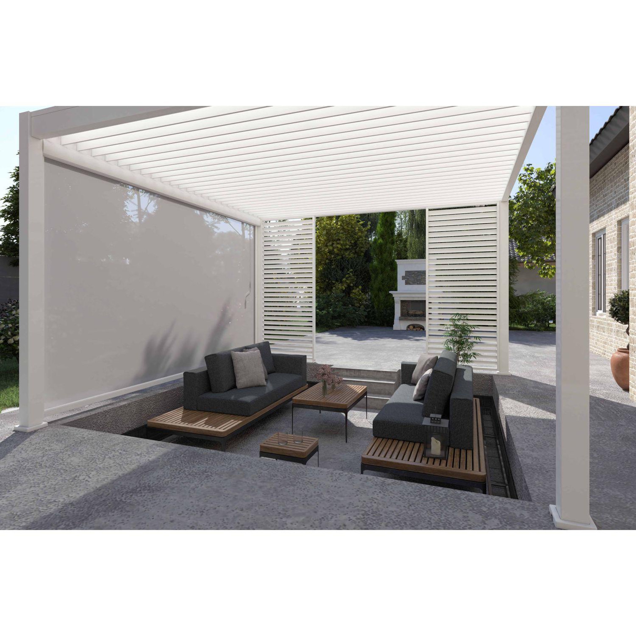 Voir la diapositive 7 : Pergola Bioclimatique autoportée 4x4 m - Aluminium - Blanc - VS OmBREA®