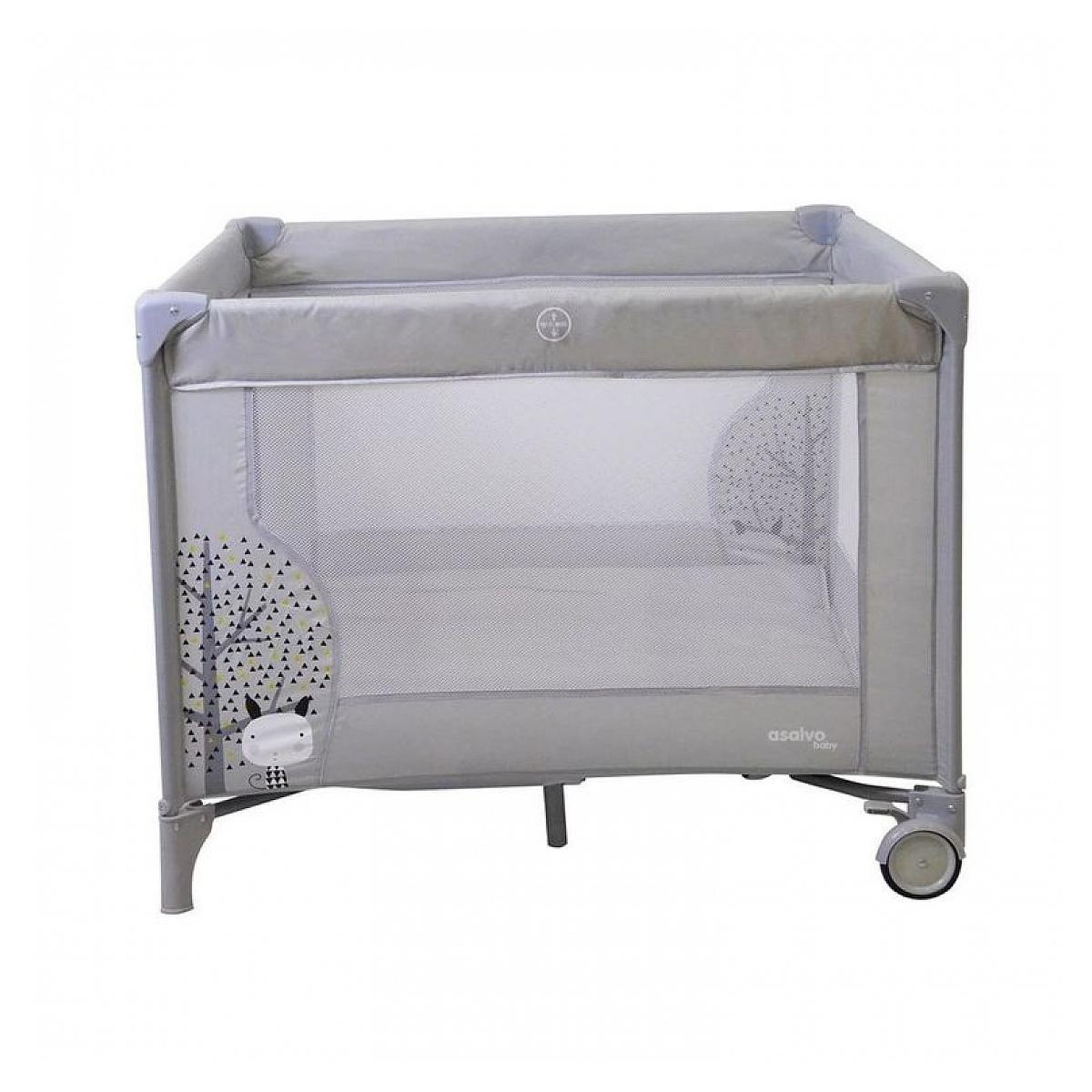 Asalvo Parc Bébé Square Gris Pliable avec Roues et Freins - Sécurité et Confort