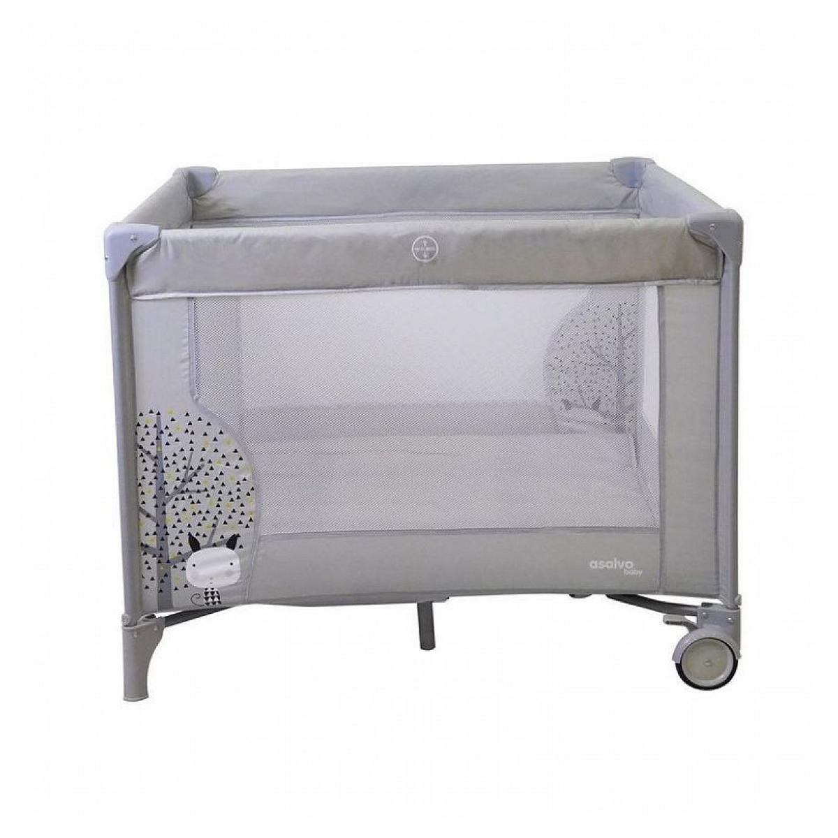 Asalvo Parc Bébé Square Gris Pliable avec Roues et Freins - Sécurité et Confort