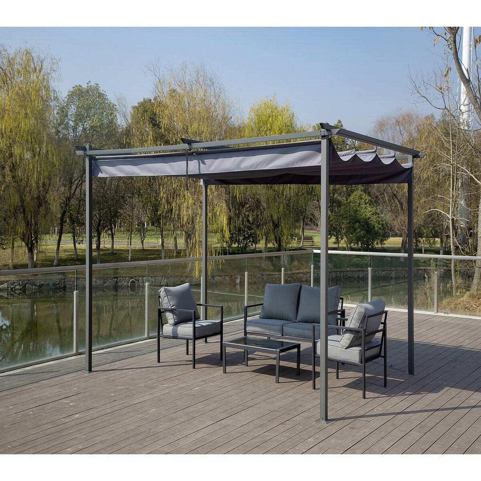 Voir la diapositive 2 : Habitat et Jardin Pergola en métal avec toit rétractable - 3 x 4 m - gris