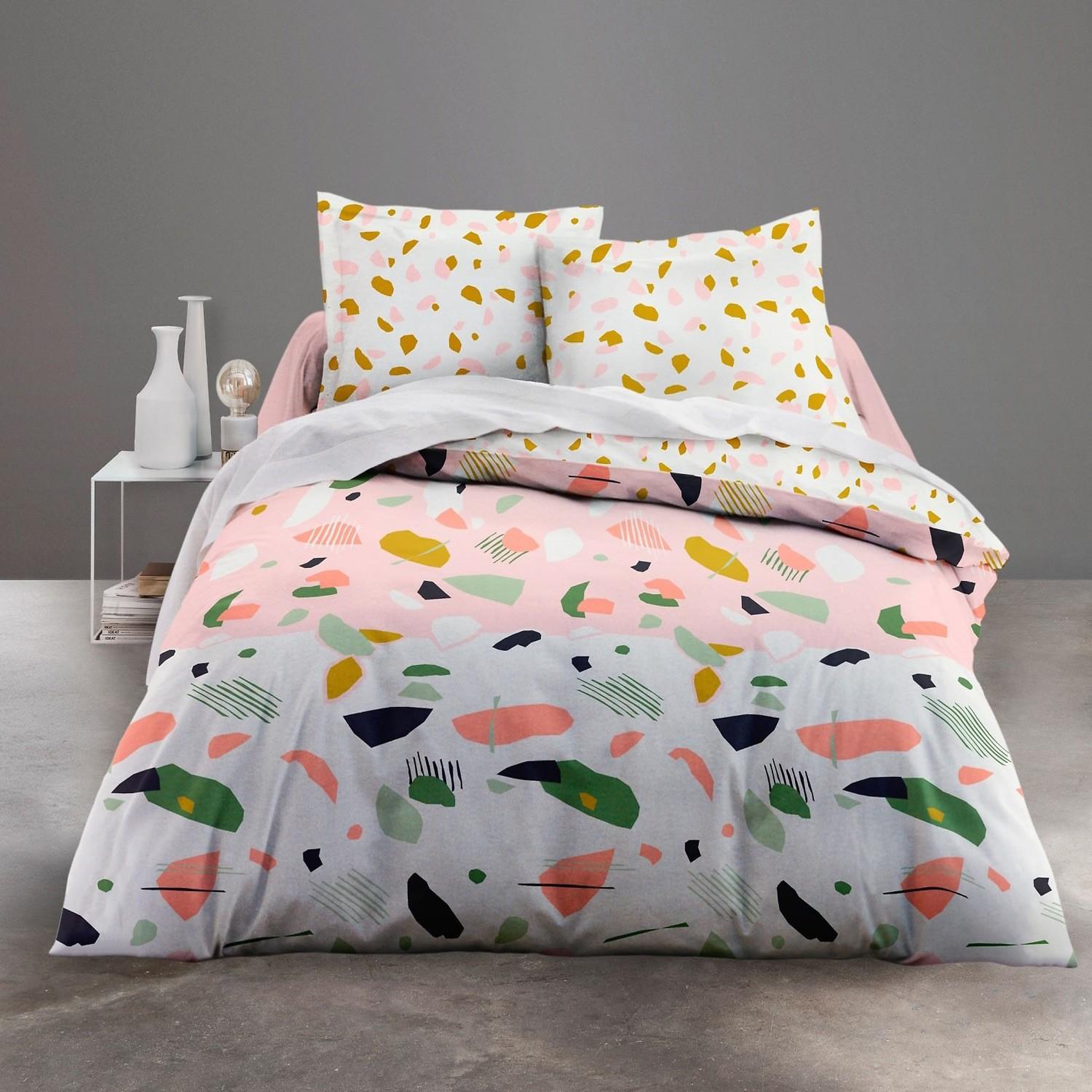 Home collection Parure housse de couette 100% coton 57fils marbree. Coloris disponibles : Rose