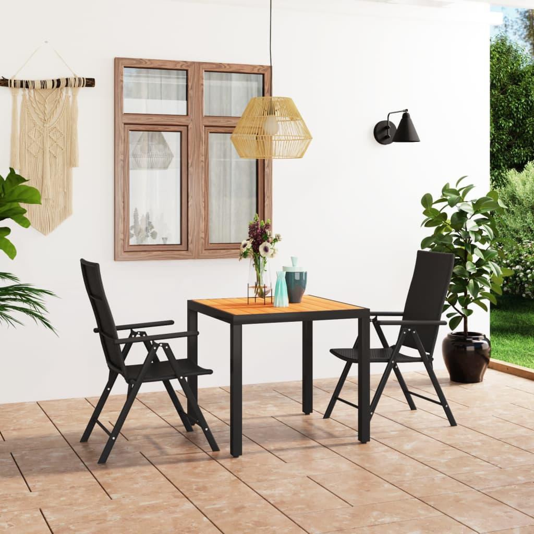 VIDAXL Ensemble a manger de jardin 3 pcs noir et marron