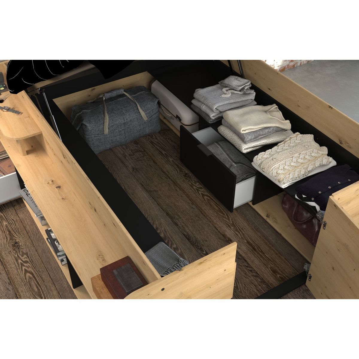 Lit coffre double avec rangement 140x190/200cm KING