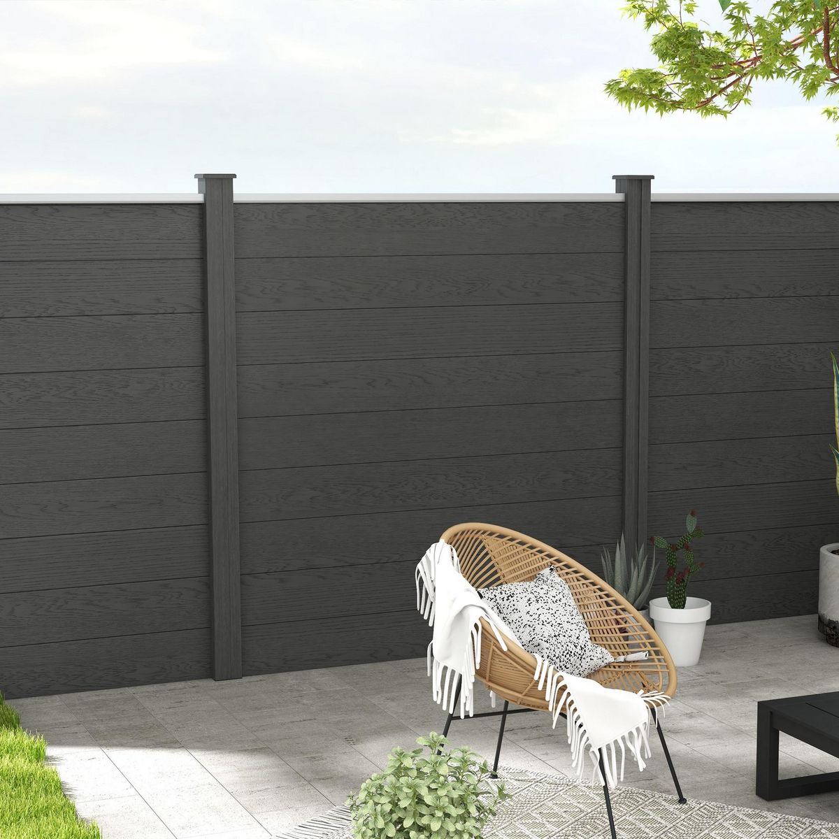 OUTSUNNY Clôture de jardin brise vue occultant modulable WPC bois composite alu gris