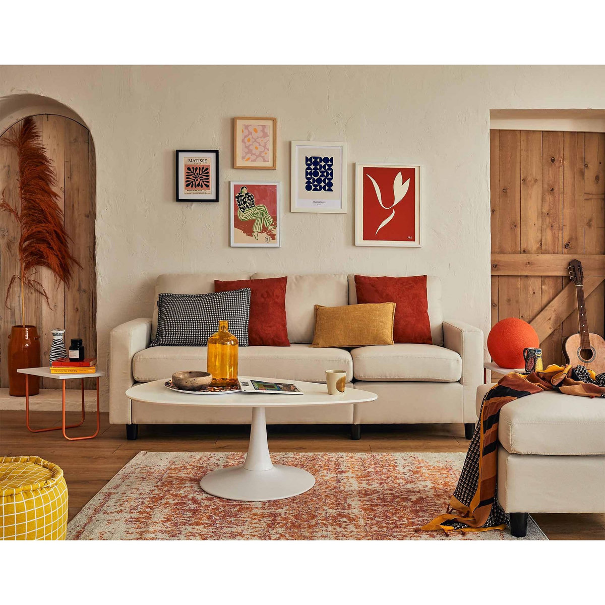 BEST MOBILIER Vianon - canapé d'angle modulable 3 places + 1 pouf - en tissu