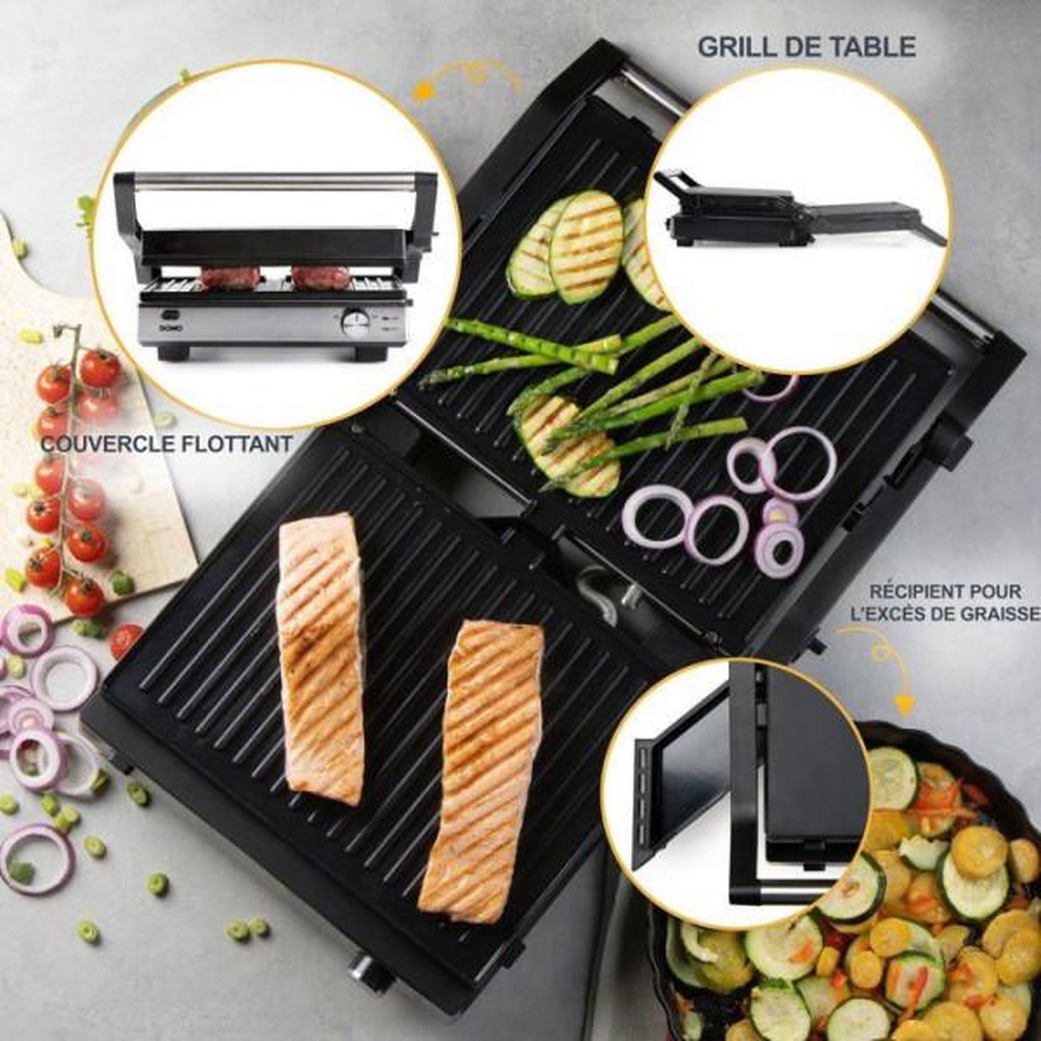 Voir la diapositive 4 : Domo Gril de contact multifonction 2 en 1 - DOMO - DO9287G - Gril et gaufrier - Plaques amovibles - 1800 W