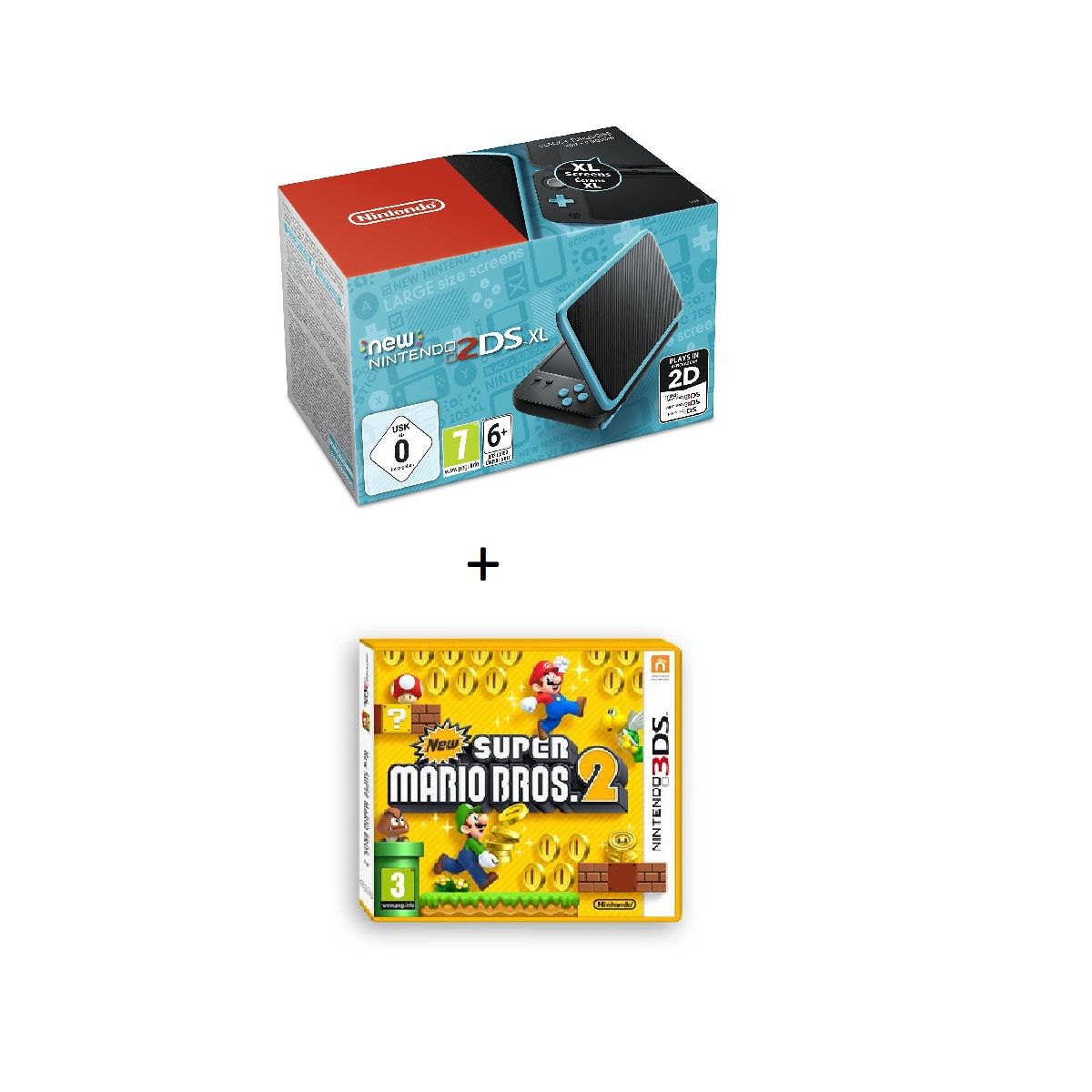 Console Nintendo 2DSXL Noir Turquoise + New Super Mario Bros 2