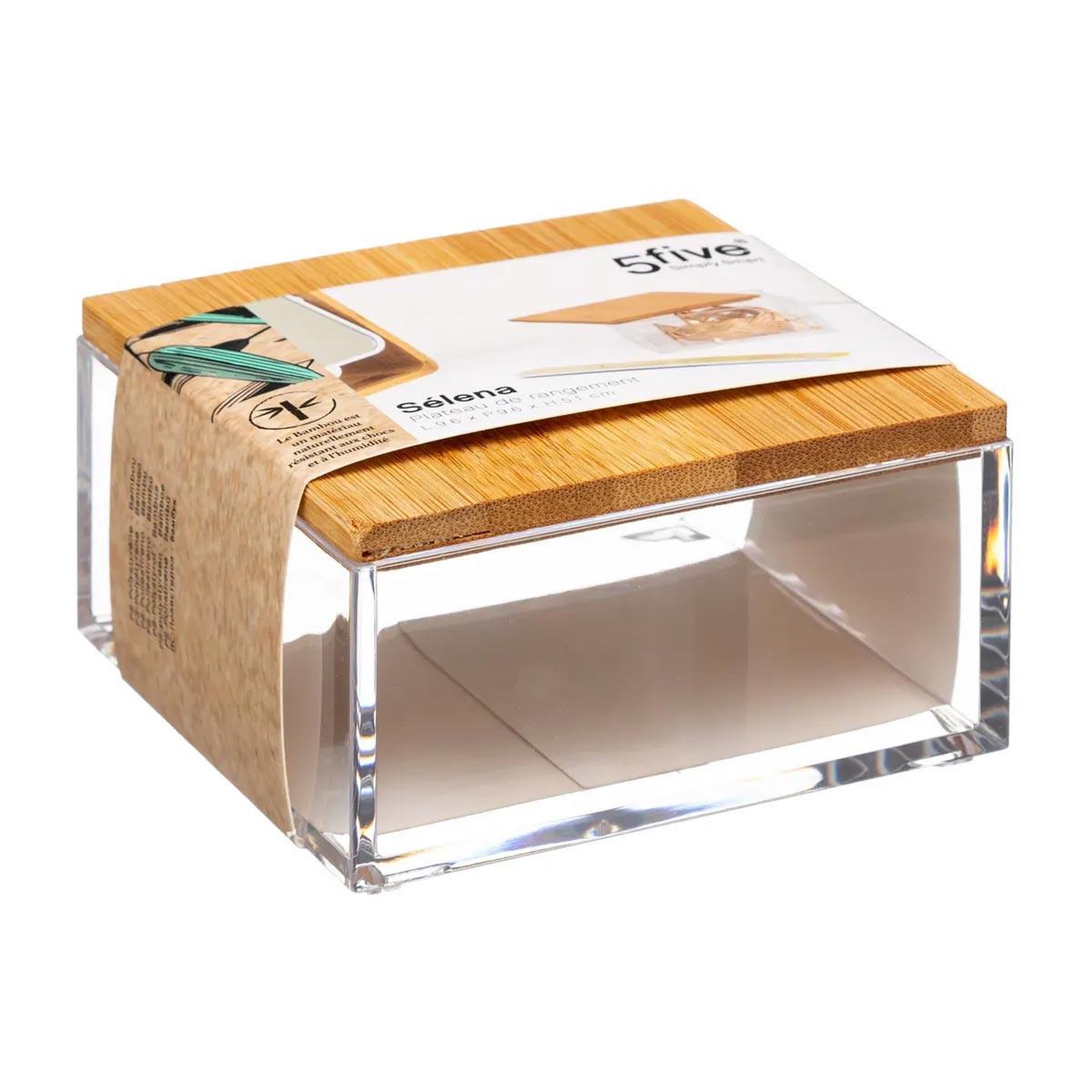 Voir la diapositive 2 : FIVE Boîte de rangement bambou  selena  9cm transparent