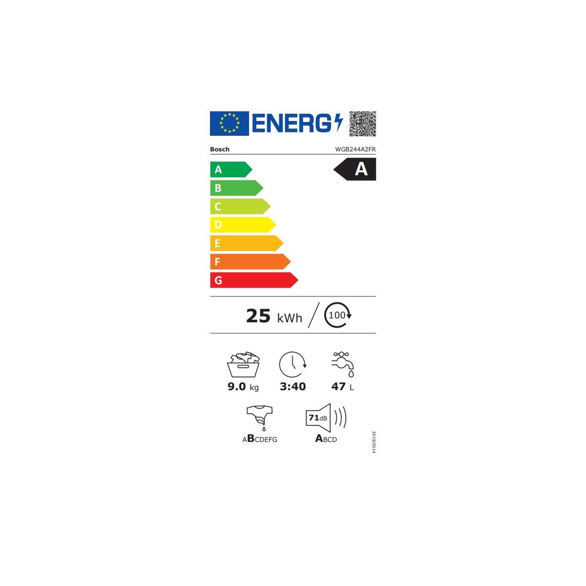 Voir la diapositive 2 : BOSCH Lave-linge frontal 60cm 9kg 1400 tr/min - wgb244a2fr