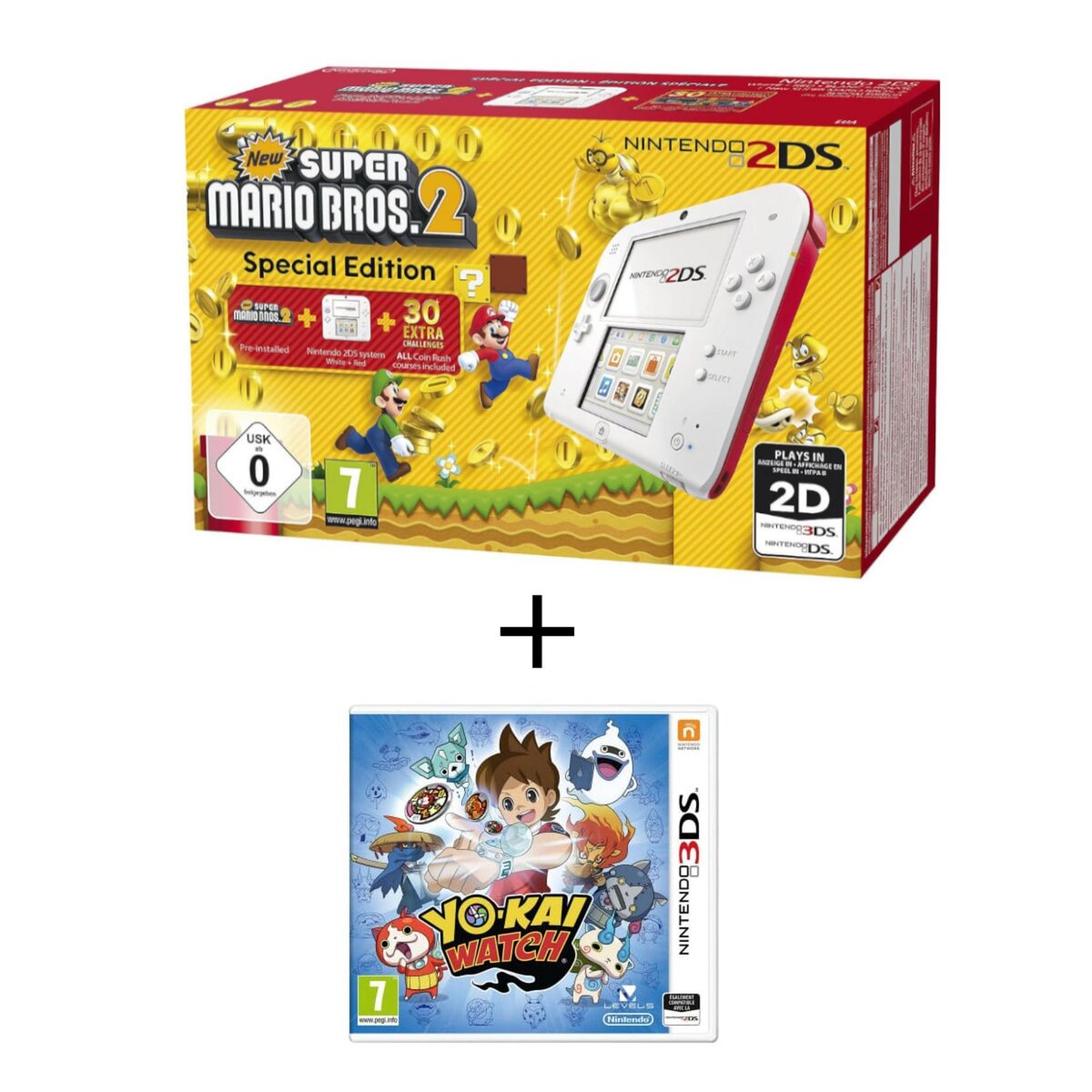 Console 2DS New Super Mario Bros 2 + Yo-Kai Watch 3DS