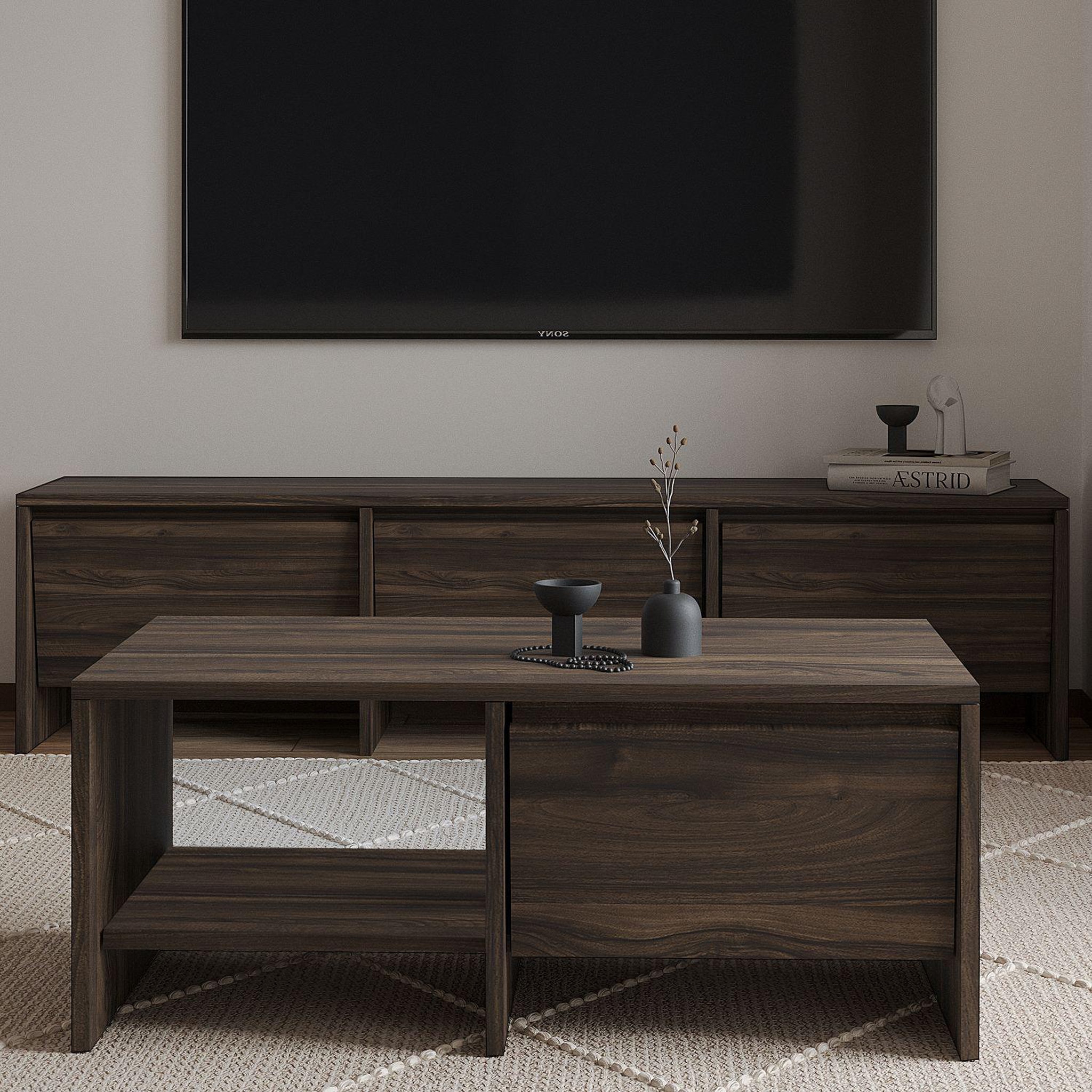 Voir la diapositive 3 : Habitat et Jardin Table basse en bois  laris  - 90 x 45 x 35 cm - marron