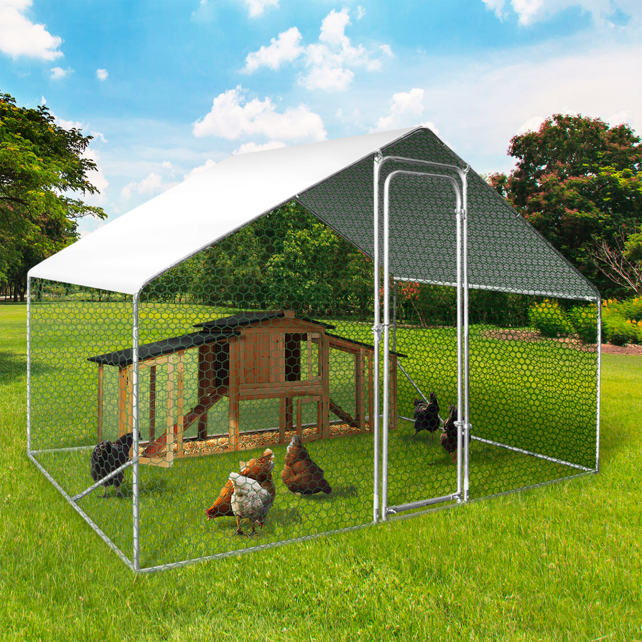 Voir la diapositive 2 : ID MARKET Bâche waterproof blanche 3,4x1.90 m 150 gr pour enclos poulaillers