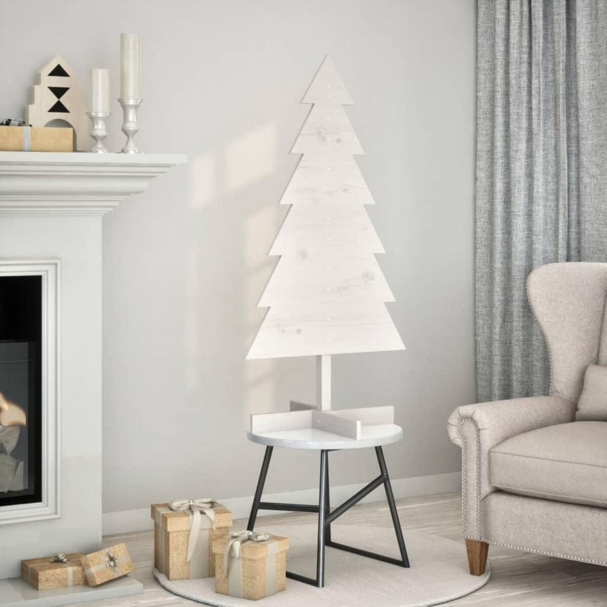 VIDAXL Arbre de Noël en bois pour decoration blanc 120 cm pin massif