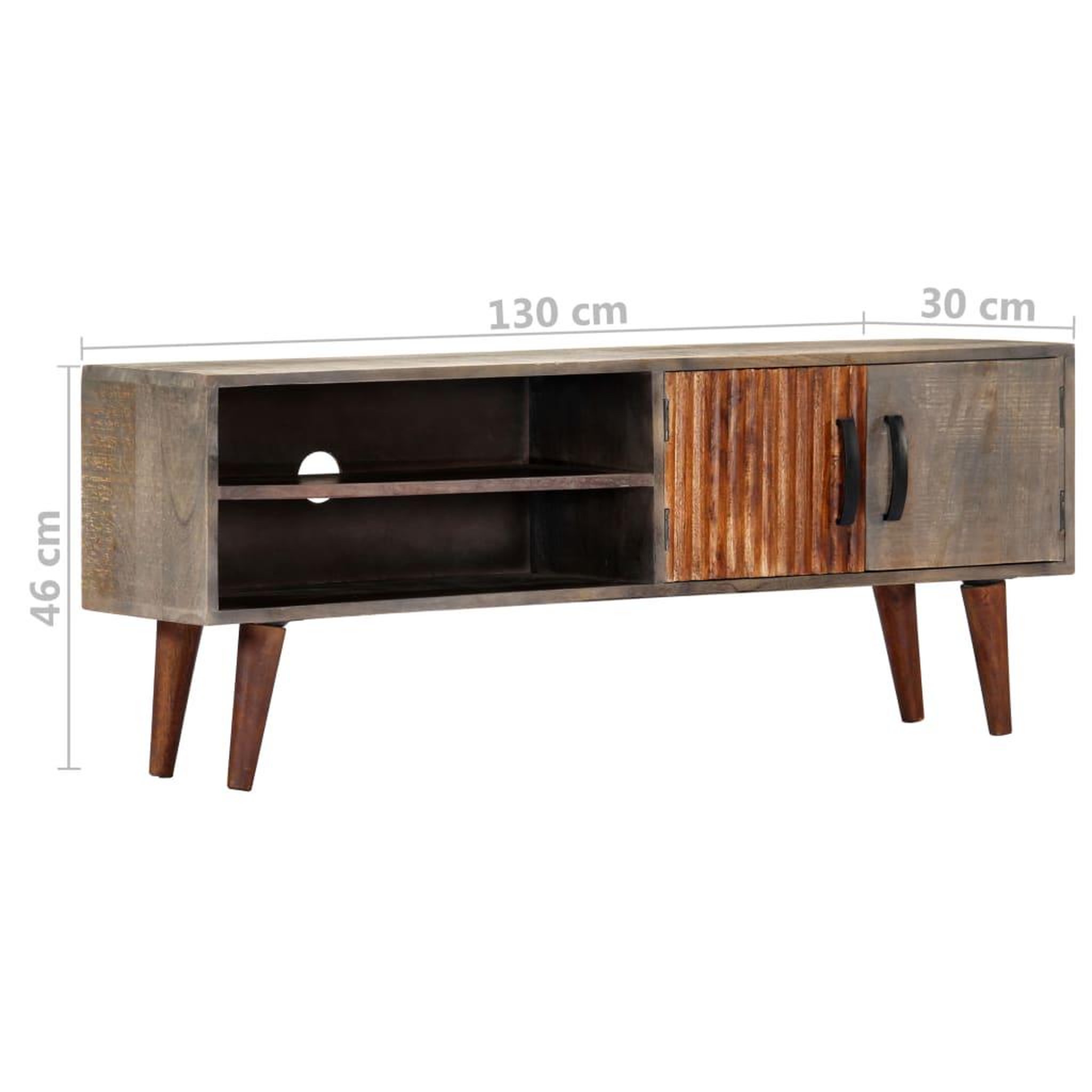 Voir la diapositive 6 : VIDAXL Meuble tv gris 130x30x46 cm bois massif de manguier brut