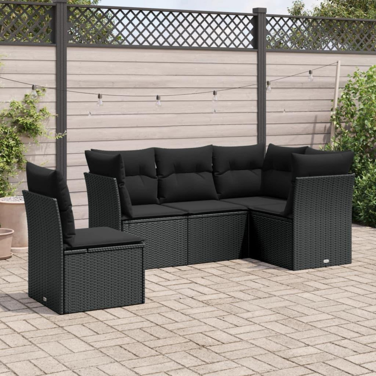 VIDAXL Salon de jardin 5 pcs avec coussins noir resine tressee