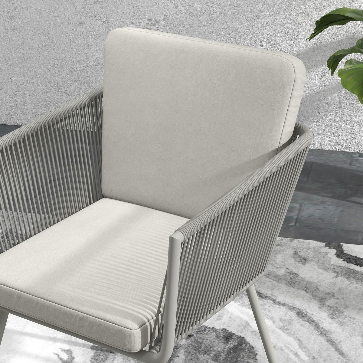 OUTSUNNY Ensemble salon de jardin 3 pièces style colonial 2 fauteuils avec coussins + table basse résine filaire gris