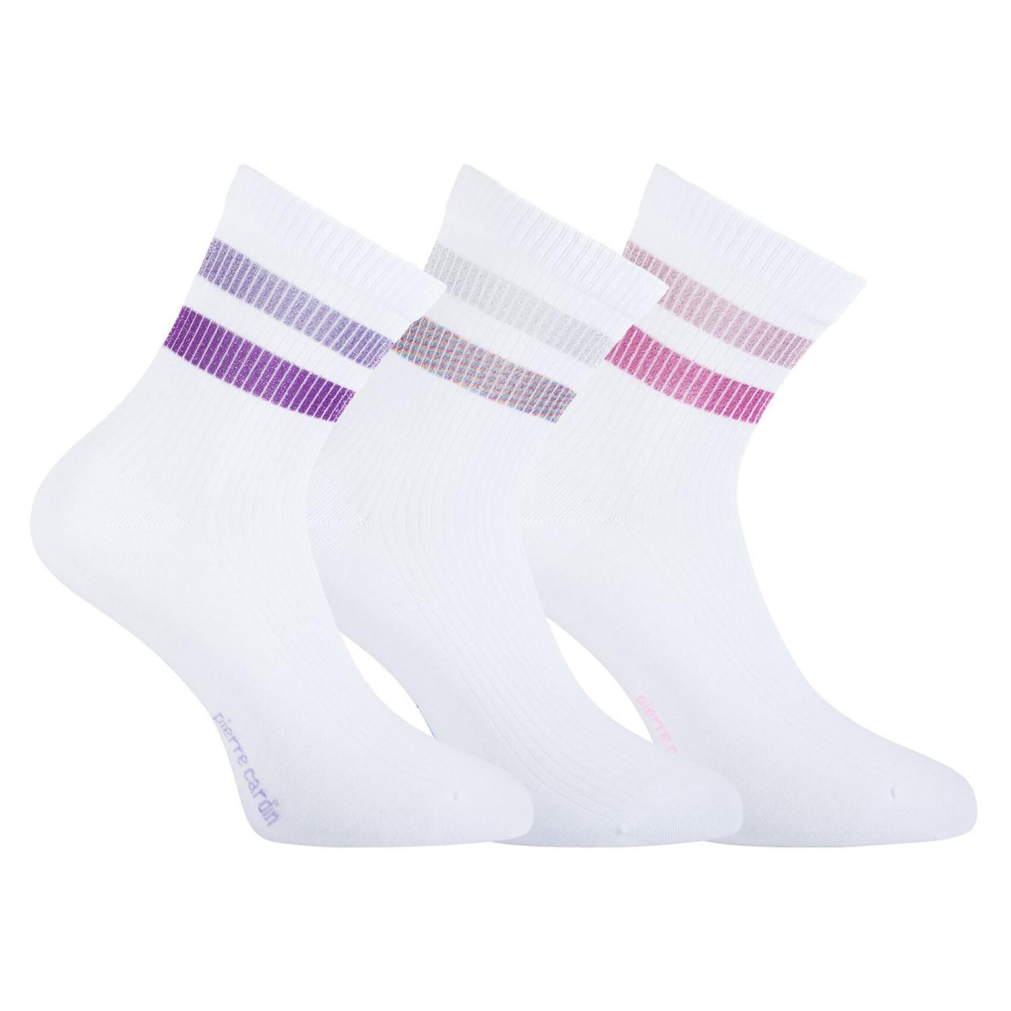 PIERRE CARDIN 6 paires de tennis 200 aiguilles femme à bandes hand made urban e.01. Coloris disponibles : Blanc