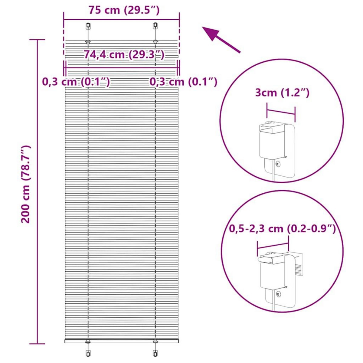 VIDAXL Store plisse anthracite 75x200 cm largeur du tissu 74,4 cm