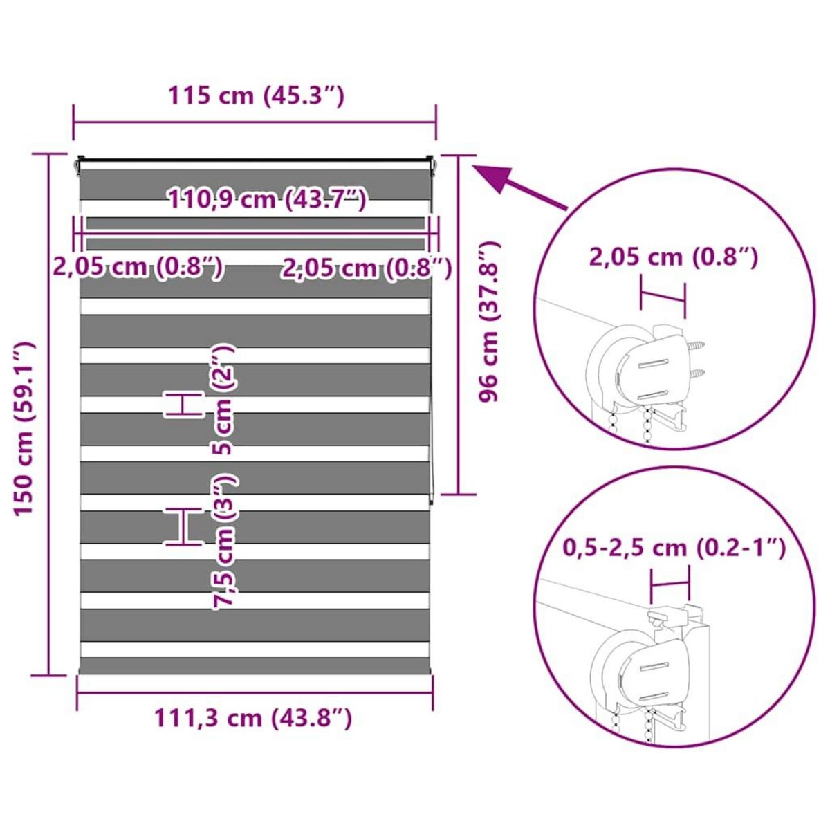 VIDAXL Store zebre marron sable largeur du tissu 110,9 cm polyester