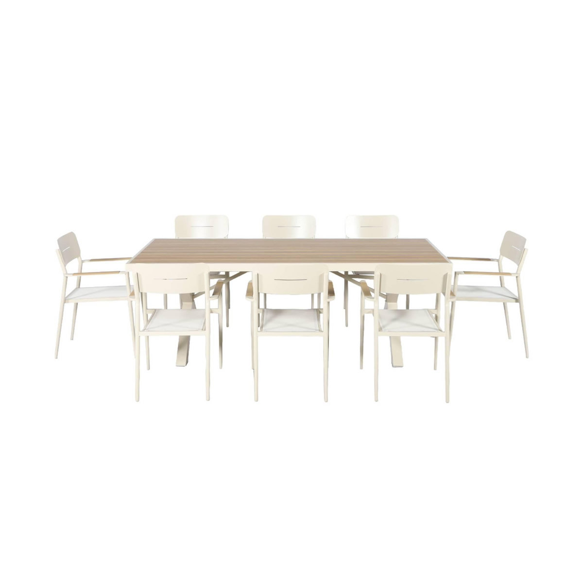 SWEEEK Table de jardin aluminium + 8 assises. table avec pieds en croix beige - Elina / Fira