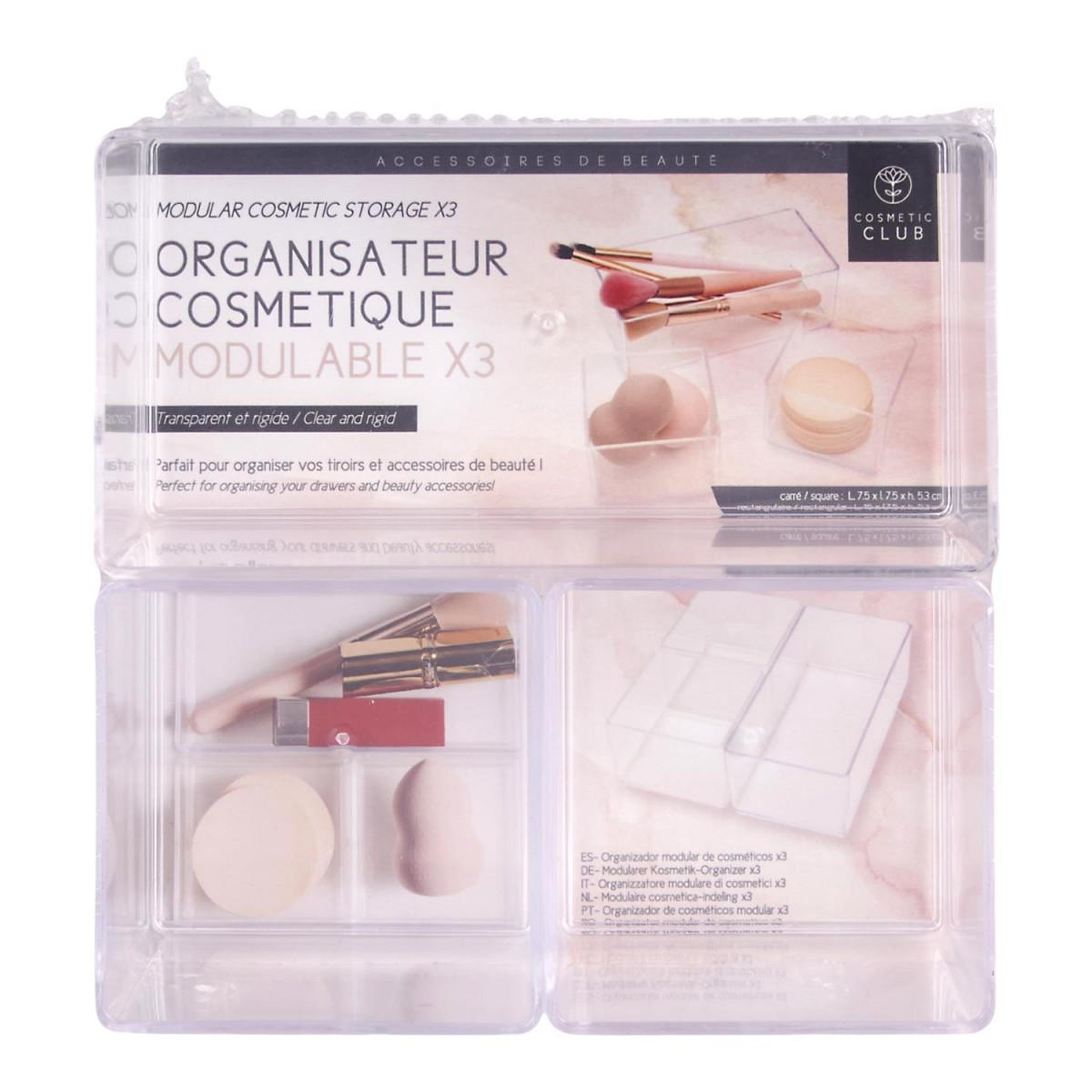 Voir la diapositive 5 : Cosmetic Club Lot de 3 organisateurs de tiroir  cosmétique  15cm transparent