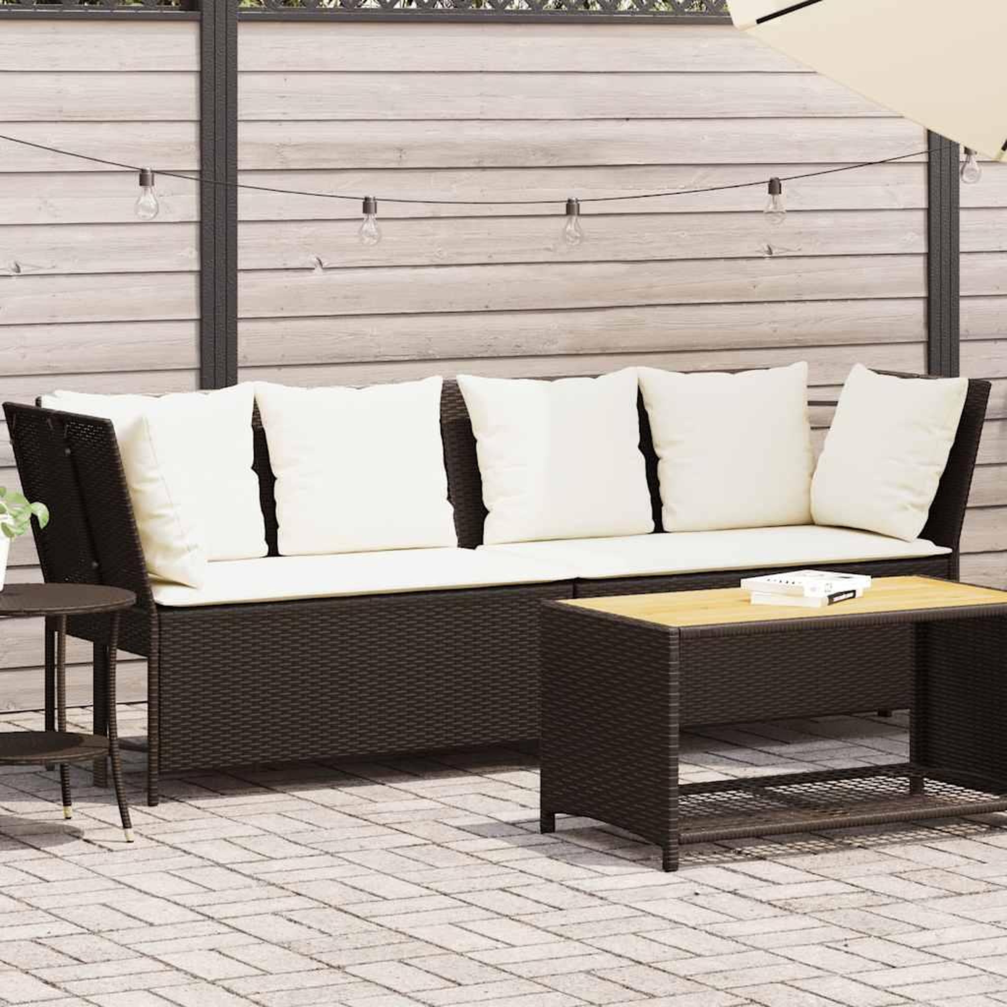 VIDAXL Canape de jardin avec coussins marron resine tressee