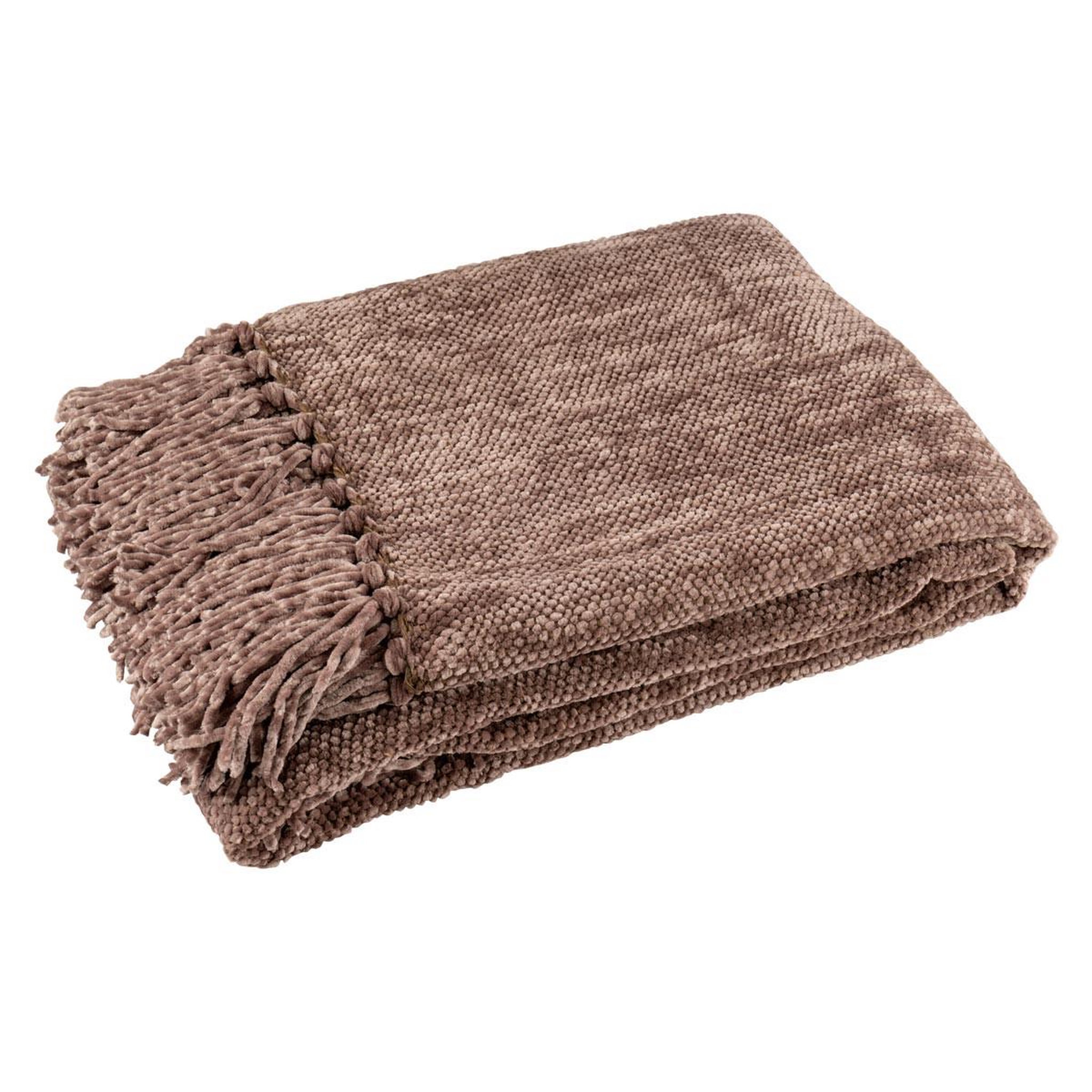 J-LINE Plaid à franges  chenille  130x170cm marron foncé