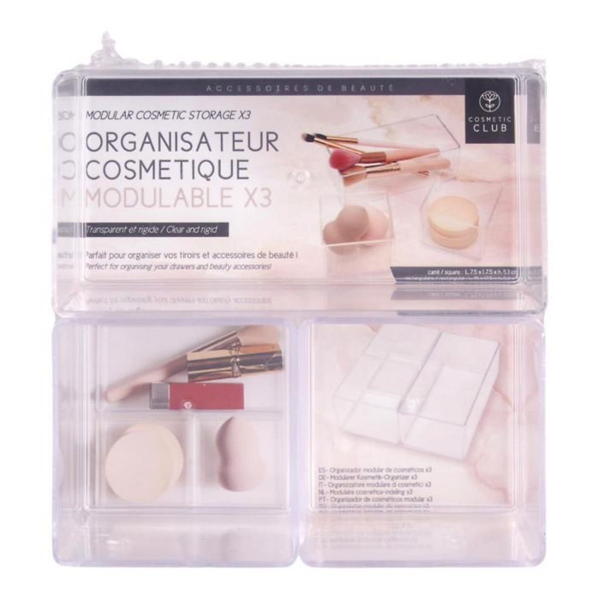 Paris Prix Lot de 3 Organisateurs de Tiroir  Cosmétique  15cm Transparent