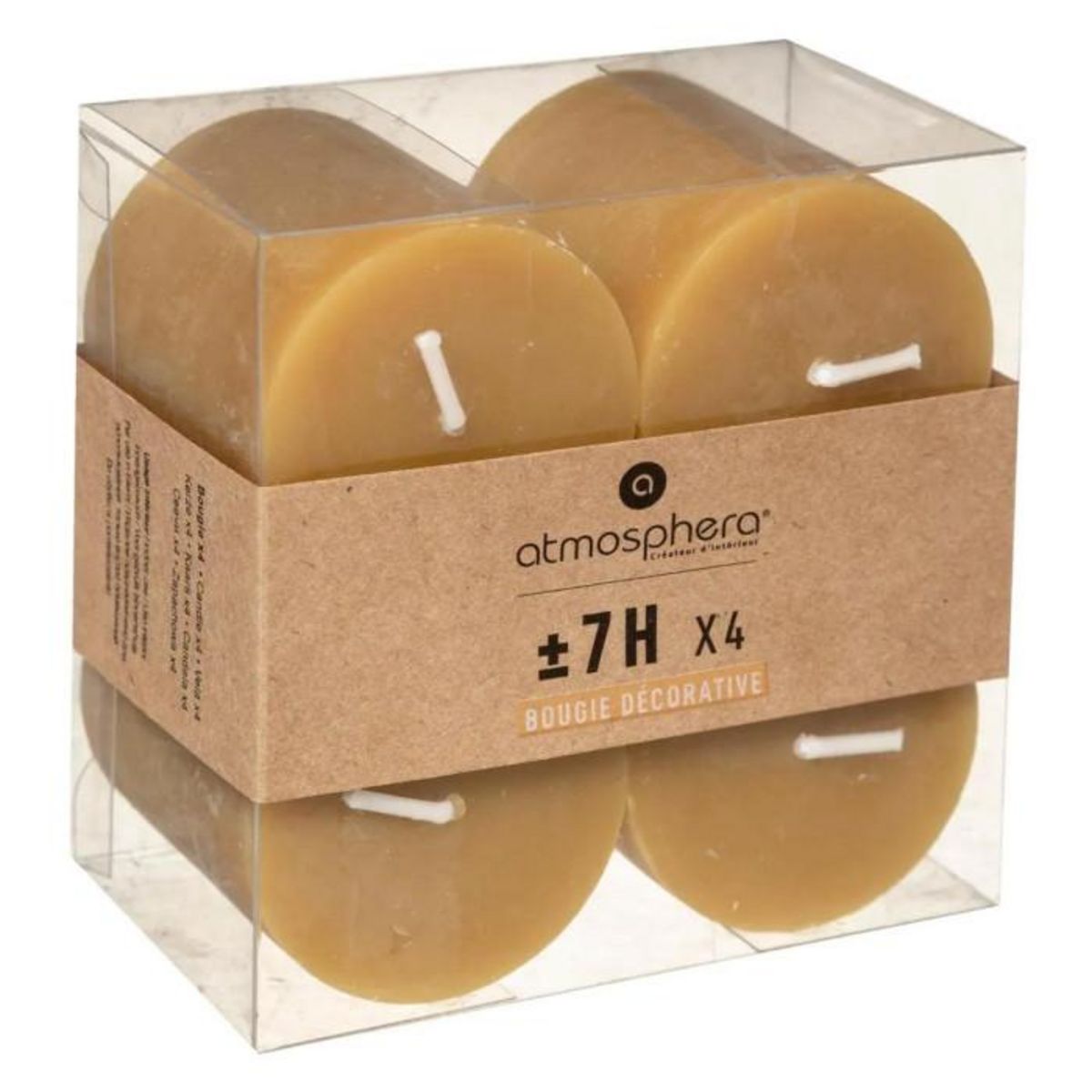 COMPTOIR DE LA BOUGIE Lot de 4 Bougies Votives  Rustic  4,5cm Jaune