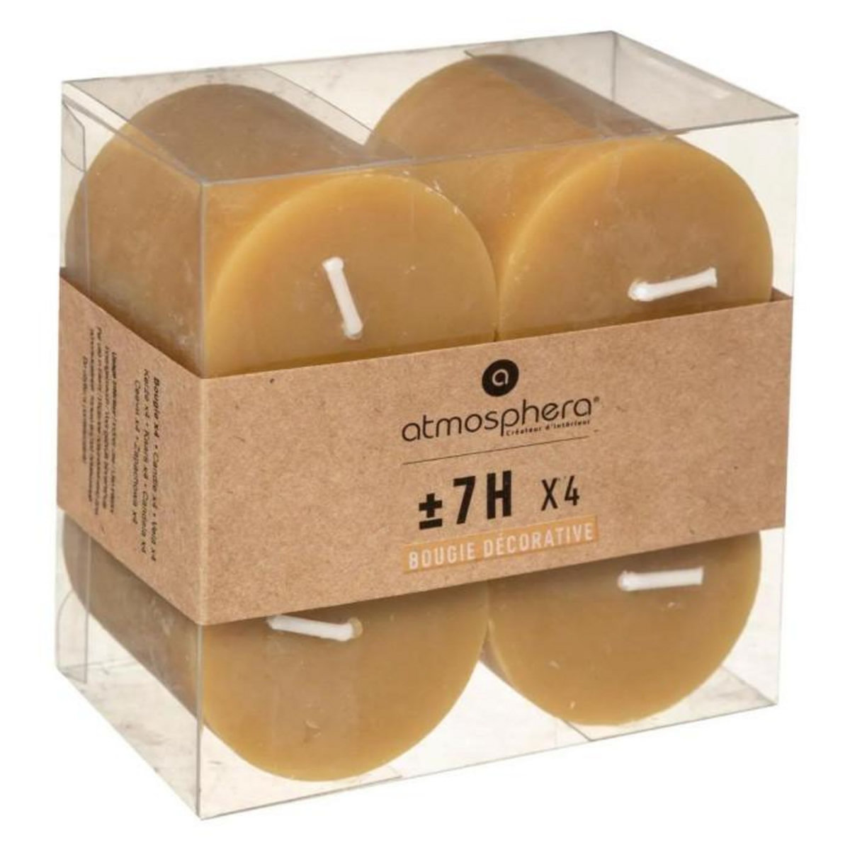 COMPTOIR DE LA BOUGIE Lot de 4 Bougies Votives  Rustic  4,5cm Jaune