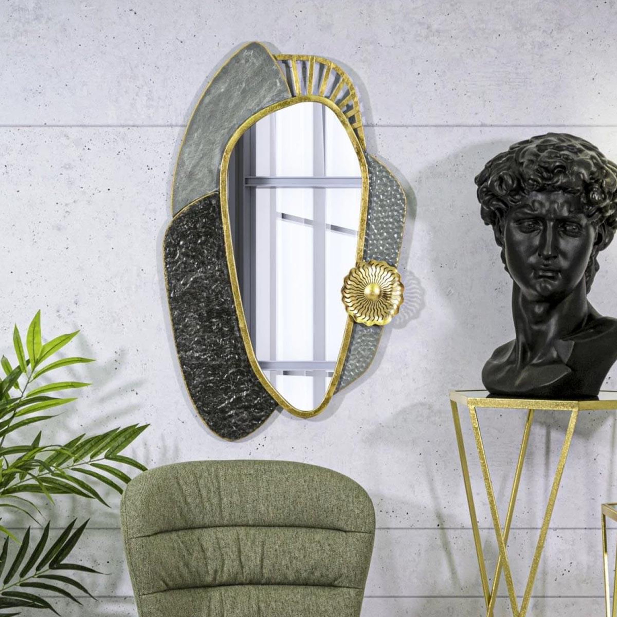 Voir la diapositive 5 : Paris Prix Miroir mural design  art  90cm gris & or