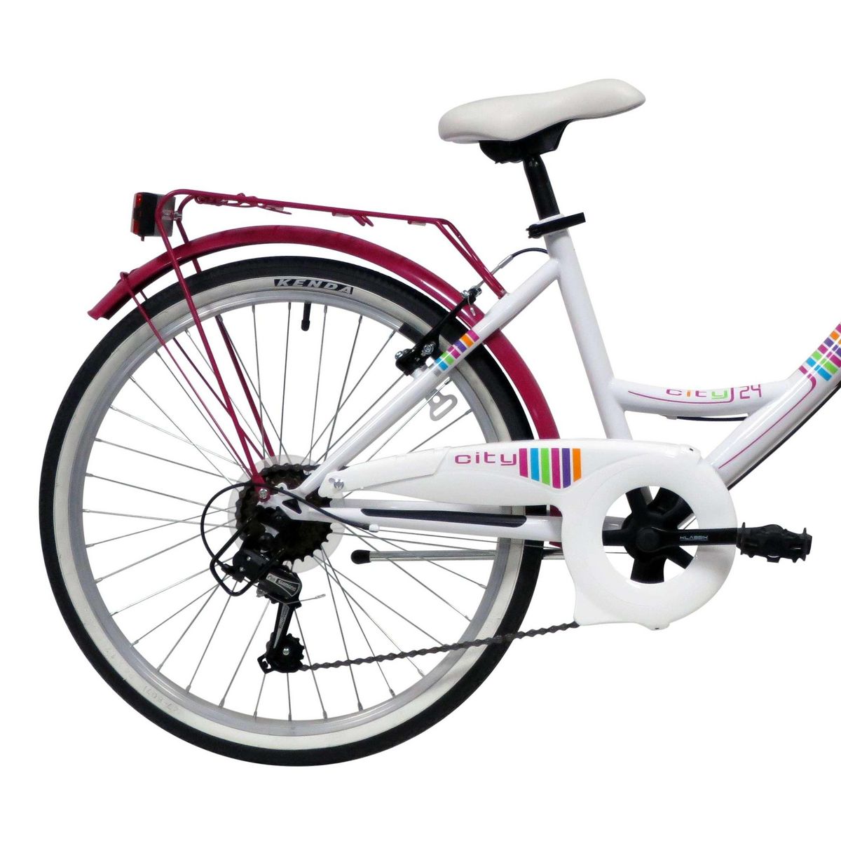 Vélo enfant (140/160 cm) - VTC 24'' Fille Acier  City - Fourche rigide - 6 vitesses - Dérailleur Shimano - Freins V-Brake - Equipé City