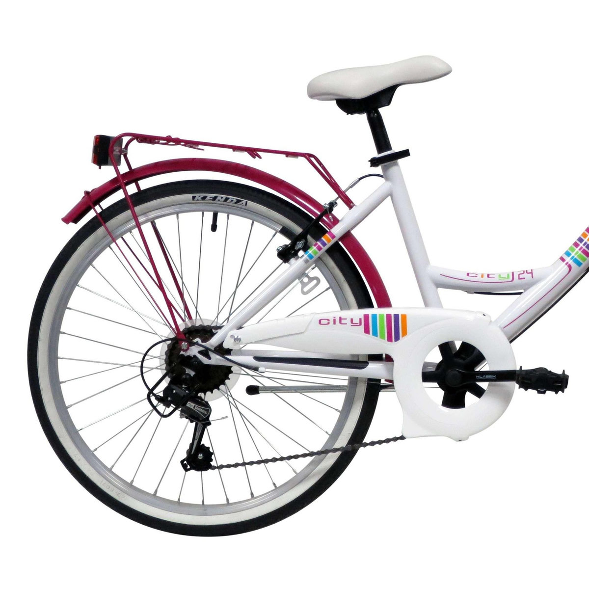 Vélo enfant (140/160 cm) - VTC 24'' Fille Acier  City - Fourche rigide - 6 vitesses - Dérailleur Shimano - Freins V-Brake - Equipé City