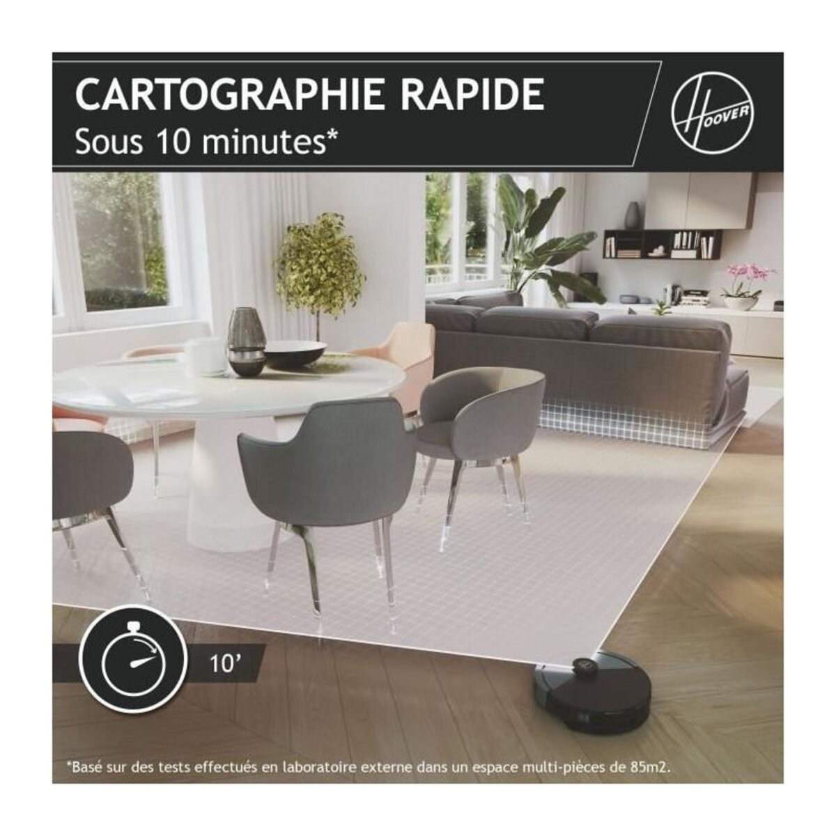 HOOVER Hoover HG430H Hydro Robot Aspirateur Laveur - Puissant 4000Pa - Tous Sols - Navigation Laser -Capteur d'obstacles - Station rech