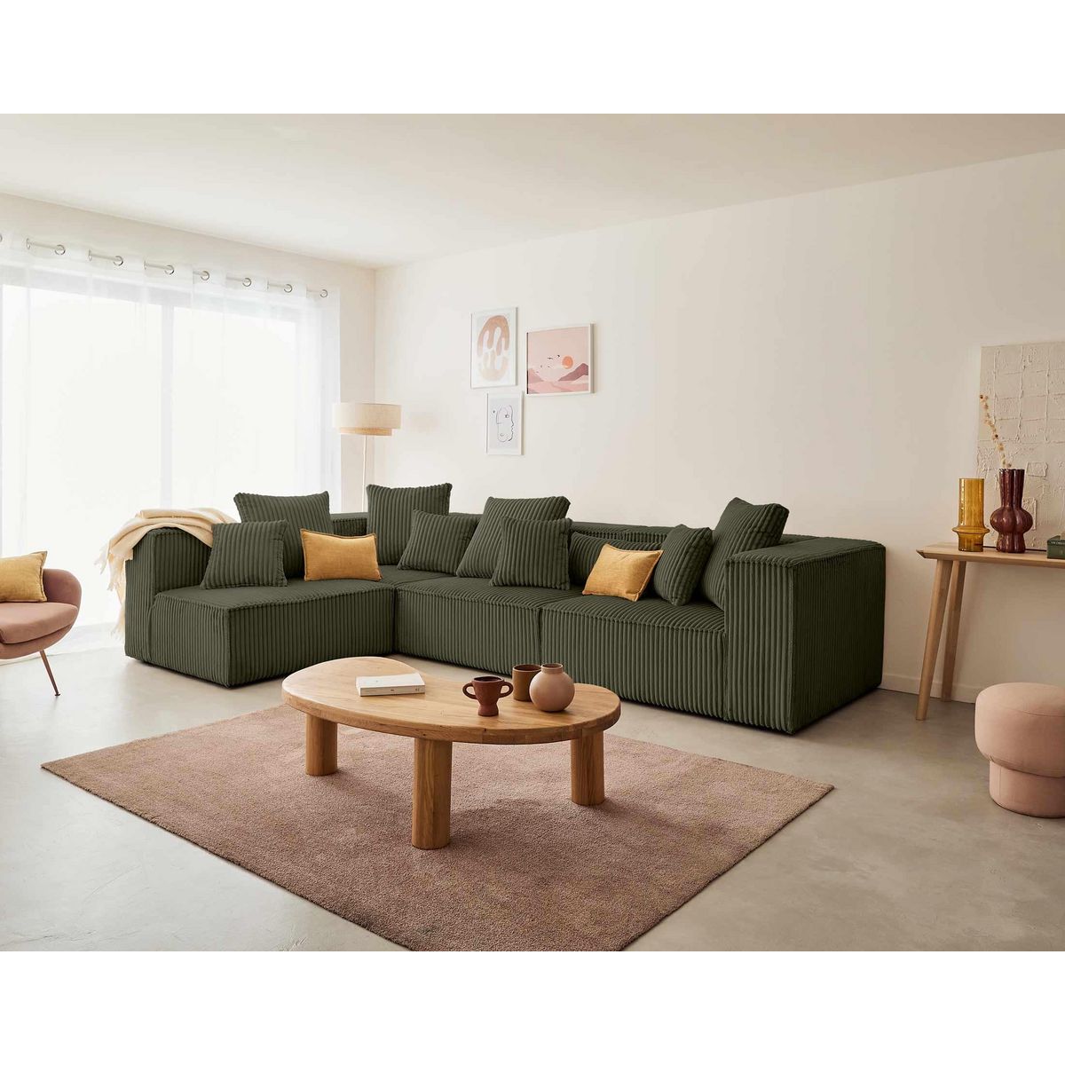 LISA DESIGN Colombine - canapé modulable d'angle gauche - 5 places - en velours côtelé grosses côtes