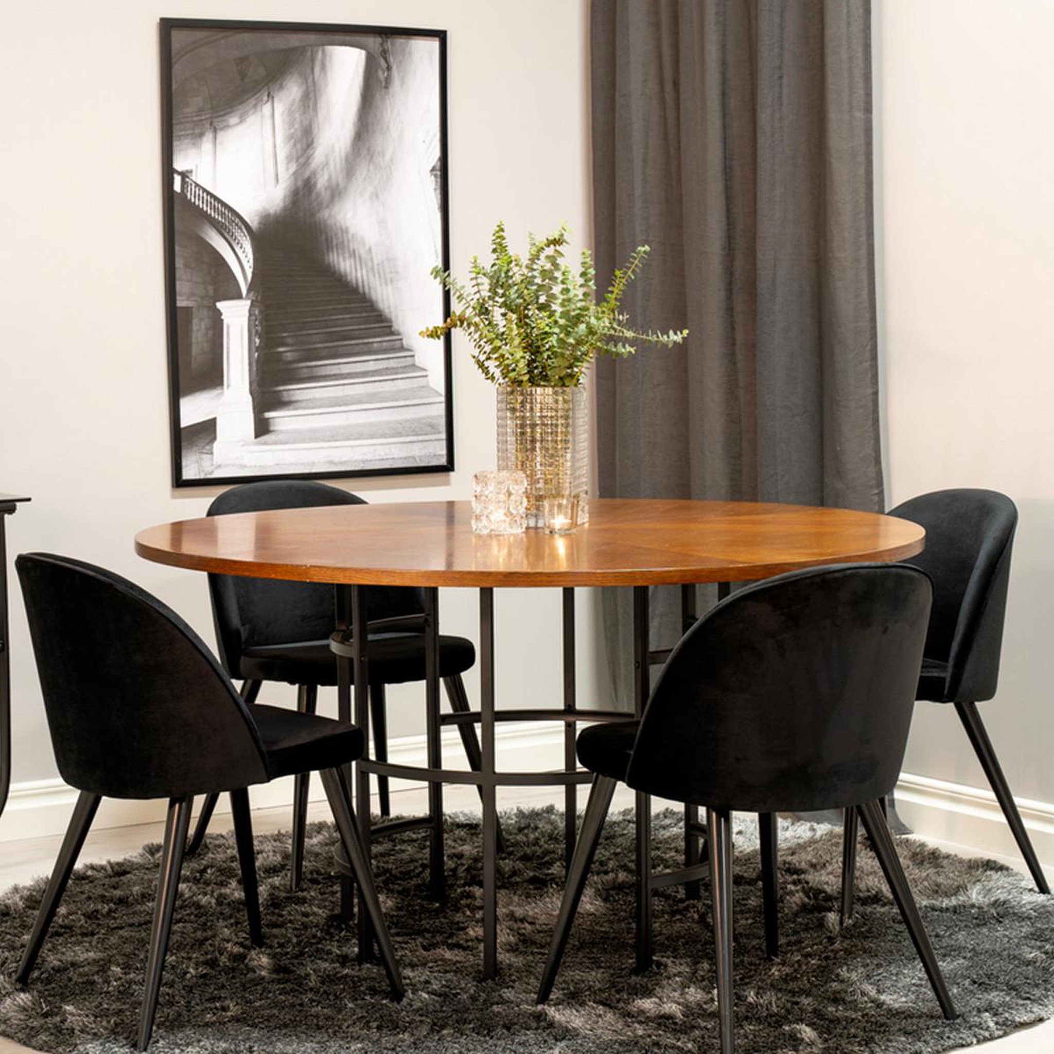Voir la diapositive 4 : Paris Prix Ensemble table à manger & 4 chaises  copenhagen & velvet  140cm noir & marron