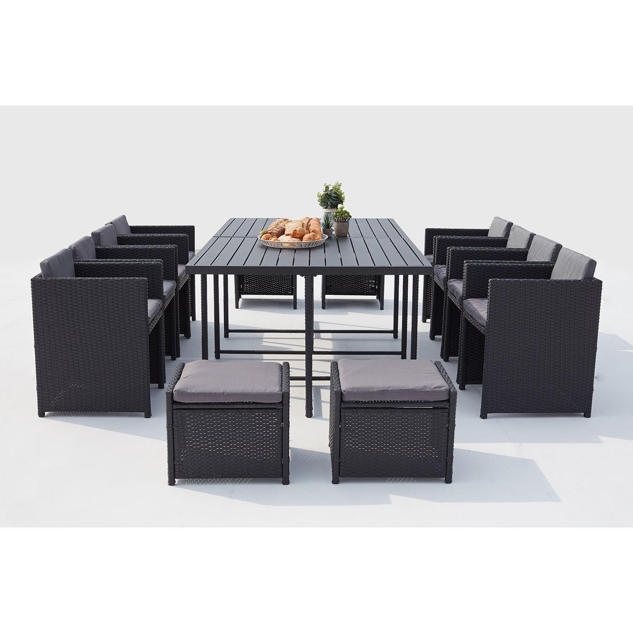 Voir la diapositive 4 : CONCEPT USINE Table et chaise 12 places encastrables alu résine noir-gris sunset