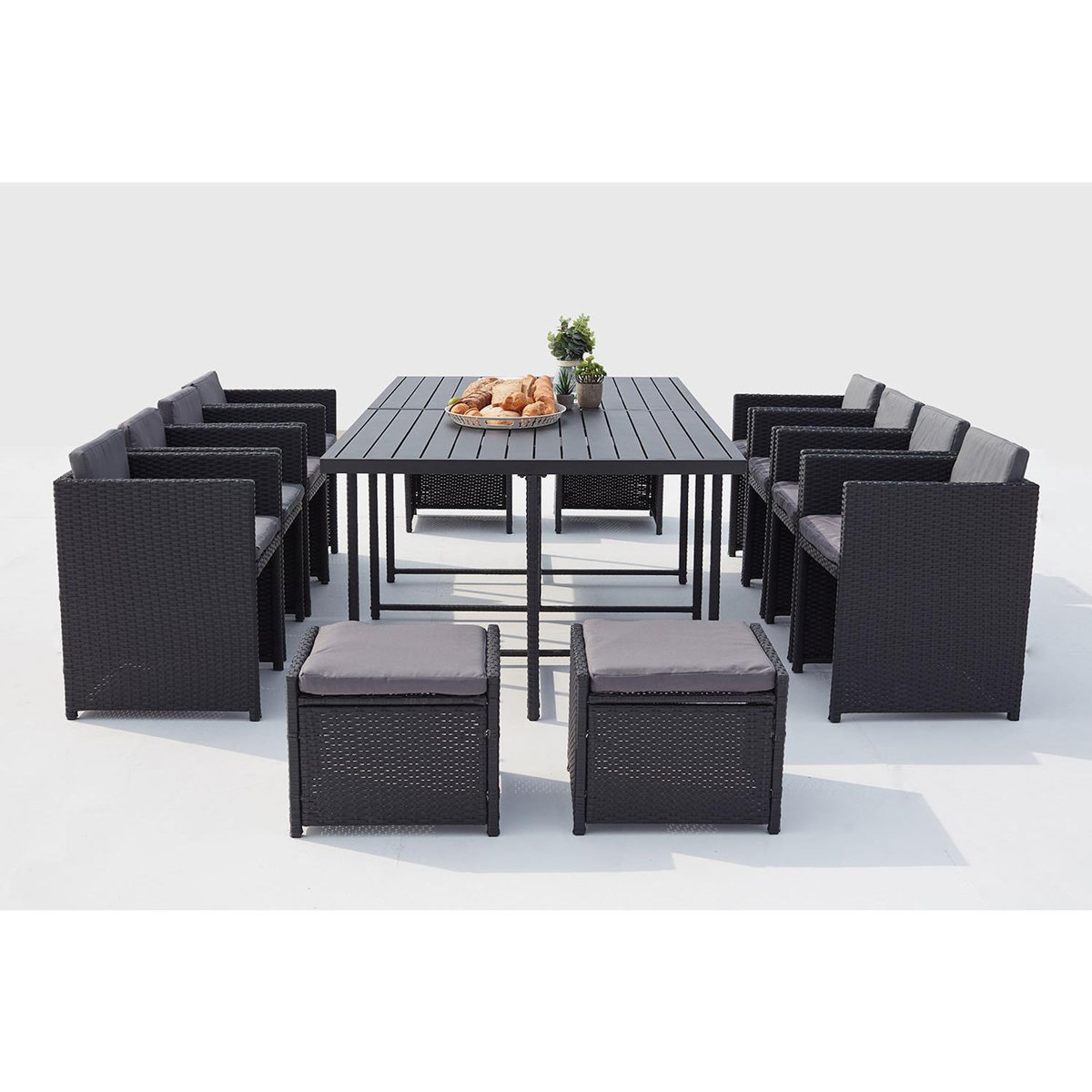 CONCEPT USINE Table et chaise 12 places encastrables alu résine noir-gris SUNSET