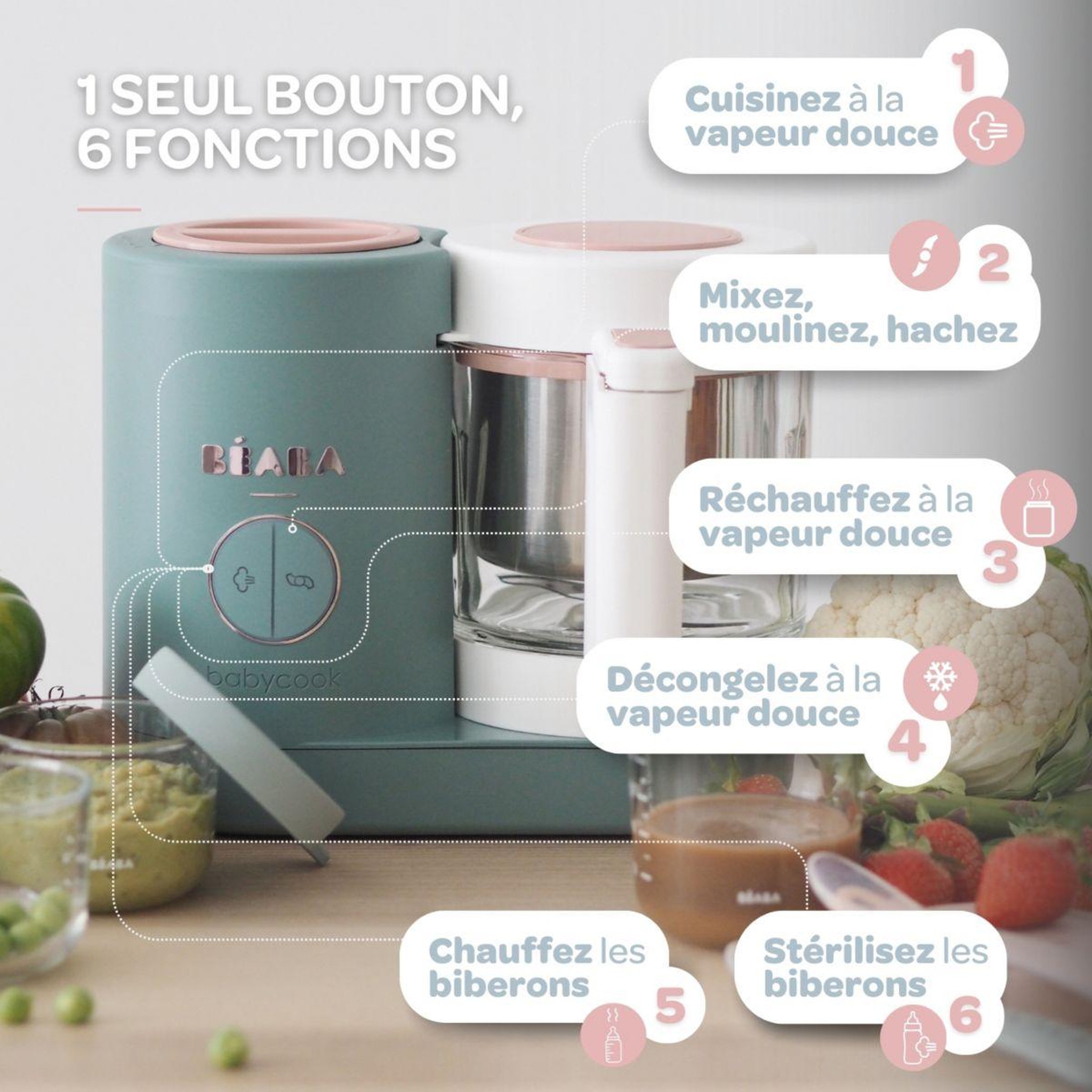 Voir la diapositive 3 : BEABA Mixeur cuiseur bébé babycook neo eucalyptus