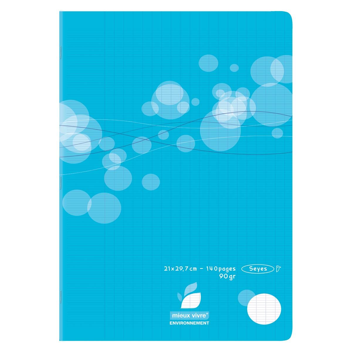 AUCHAN Cahier piqué polypro 21x29,7cm 140 pages grands carreaux Seyes bleu motif ronds