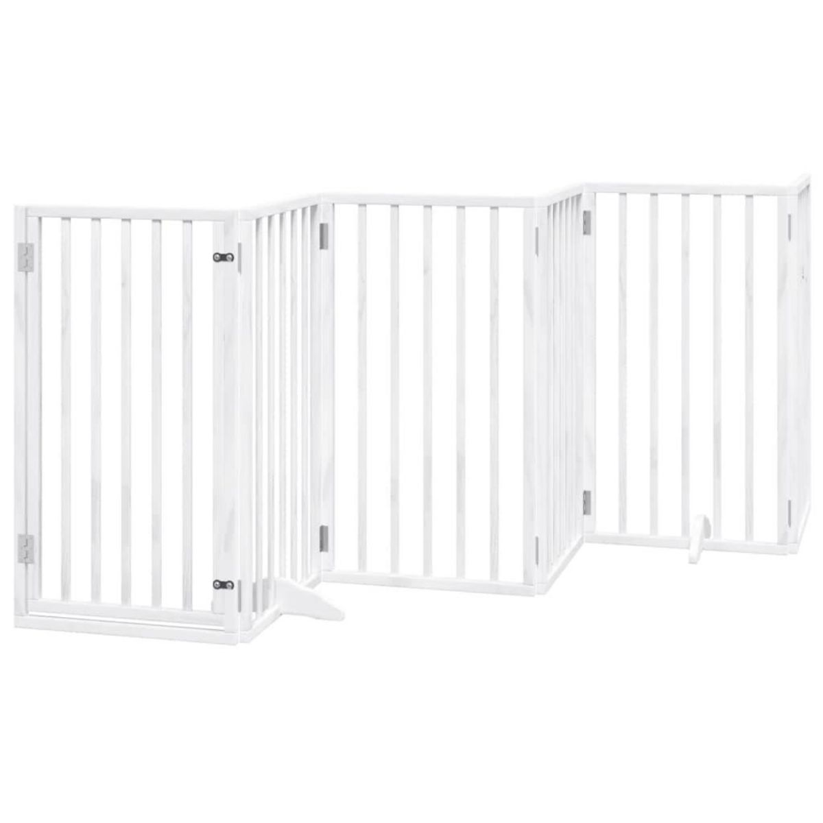 VIDAXL Barriere pour chiens et porte 6 panneaux blanc bois de peuplier