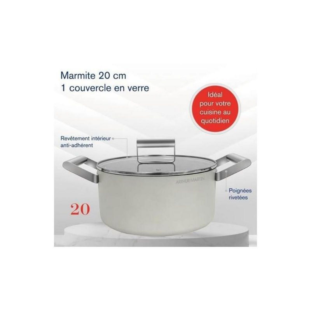 Arthur Martin Marmite - ARTHUR MARTIN - AM0063 - 20 cm avec couvercle - Aluminium Forgé - Tous feux dont induction + four