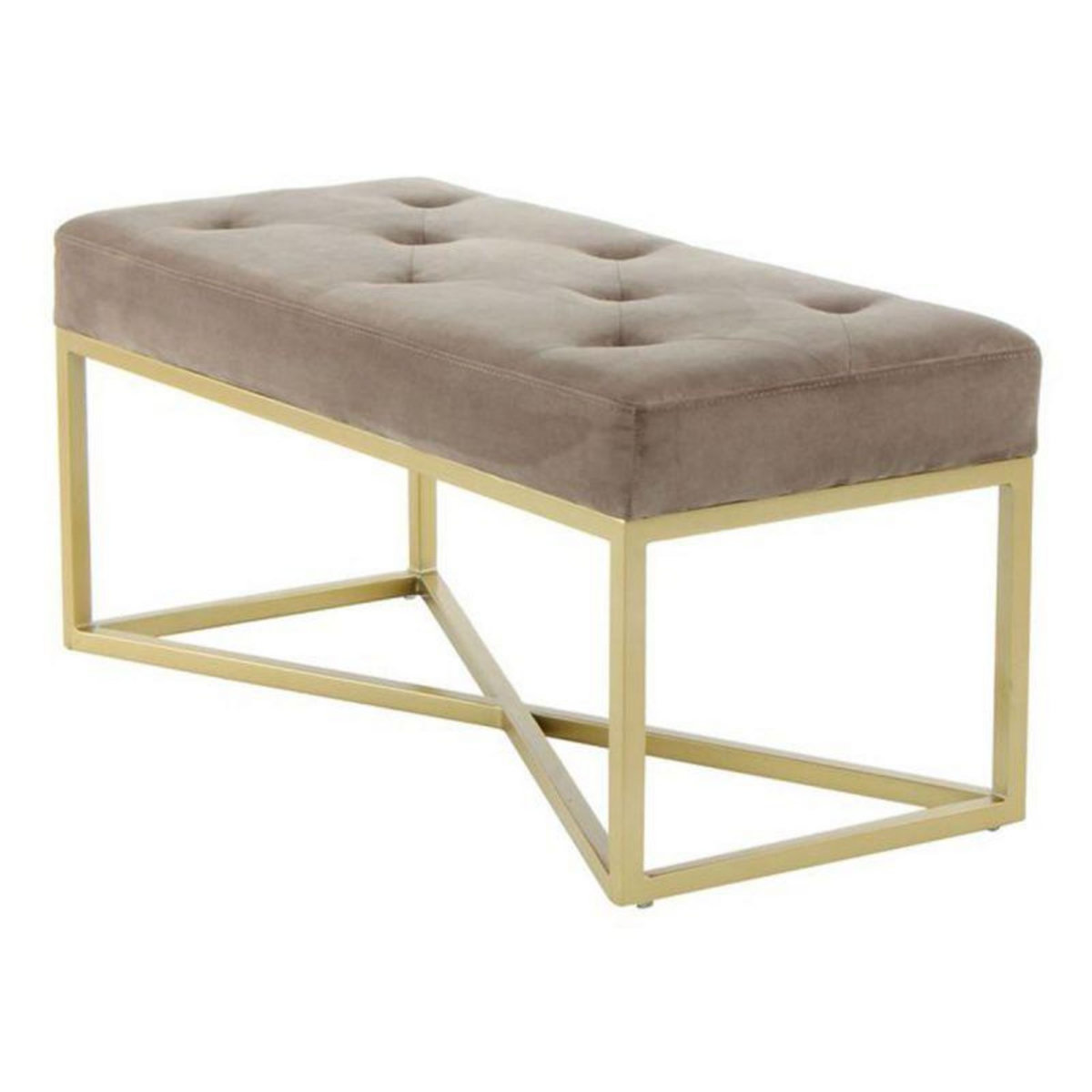 Paris Prix Banc Design Velours  Cameron  90cm Taupe & Or