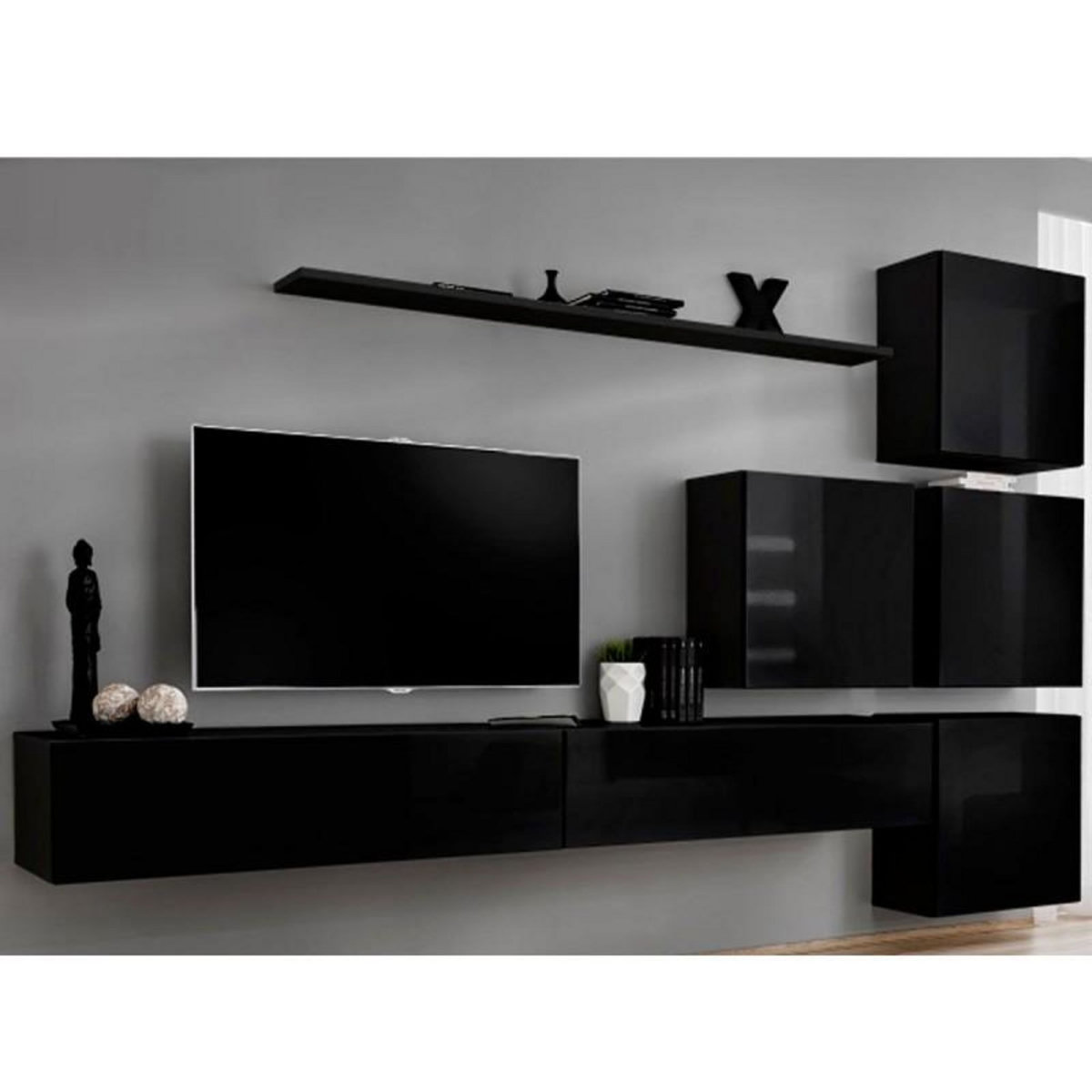 Paris Prix Meuble TV Mural Design  Switch IX  310cm Noir