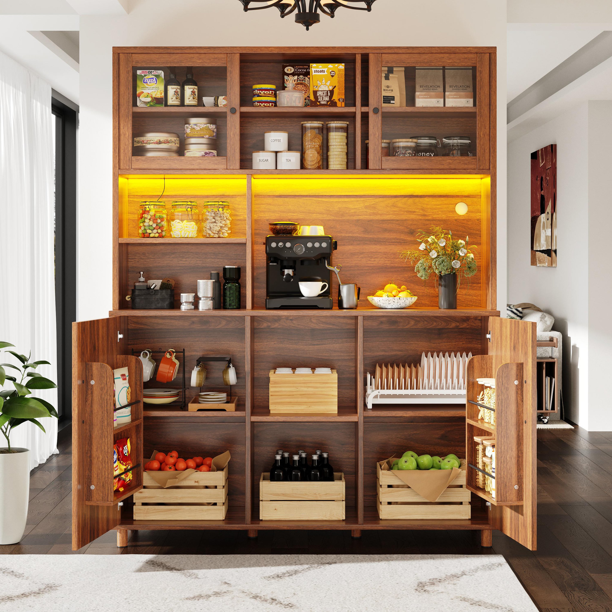 Voir la diapositive 5 : MERAX Buffet de cuisine 4 portes 0 tiroir - 120 cm noyer led mdf