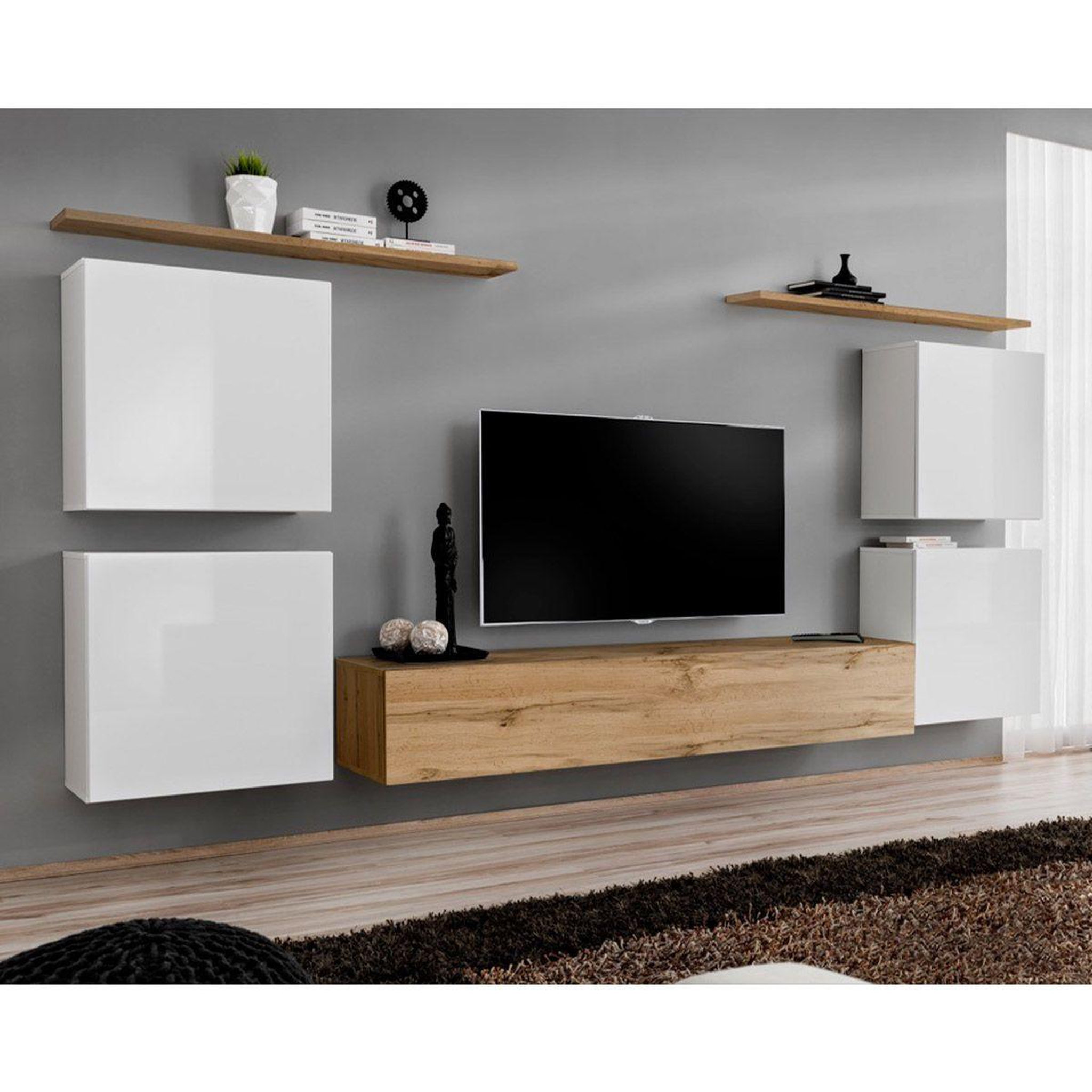 Paris Prix Meuble tv mural design  switch iv  320cm blanc & naturel