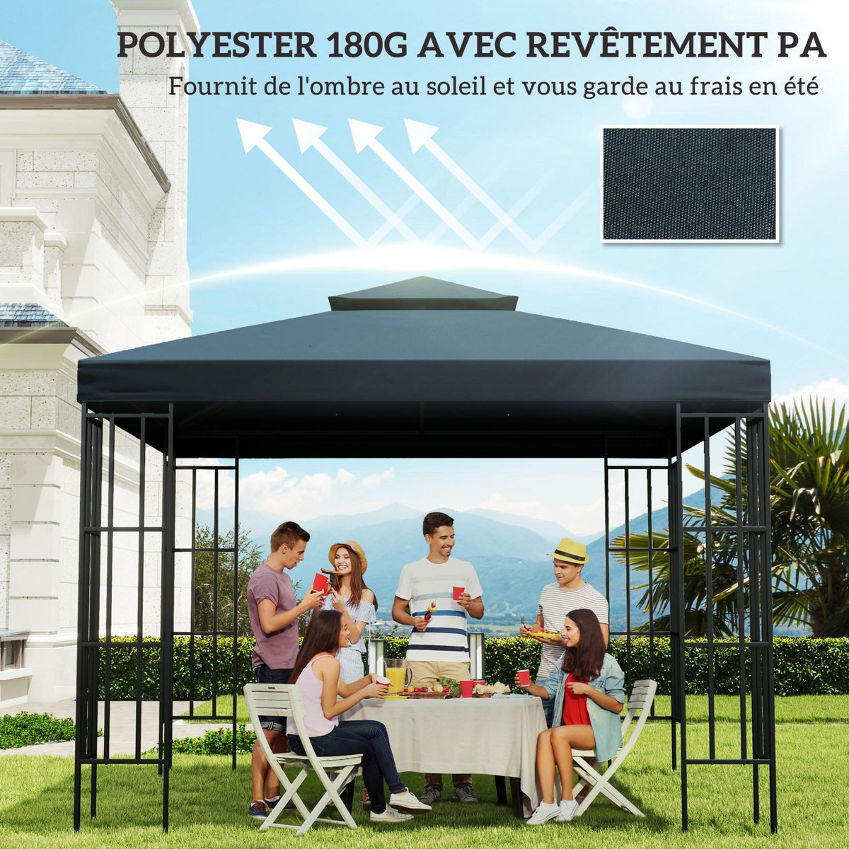 OUTSUNNY Toile de rechange pour pavillon tonnelle tente 3 x 3 m polyester haute densité 180 g/m² gris foncé